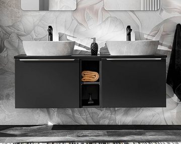 einfachgutemoebel Waschtisch-Set Badezimmer Waschplatz NOIRETTE 60cm, zum Unterbau, mattschwarz, (Badmöbel Set, 1-St., Waschtisch Unterschrank)