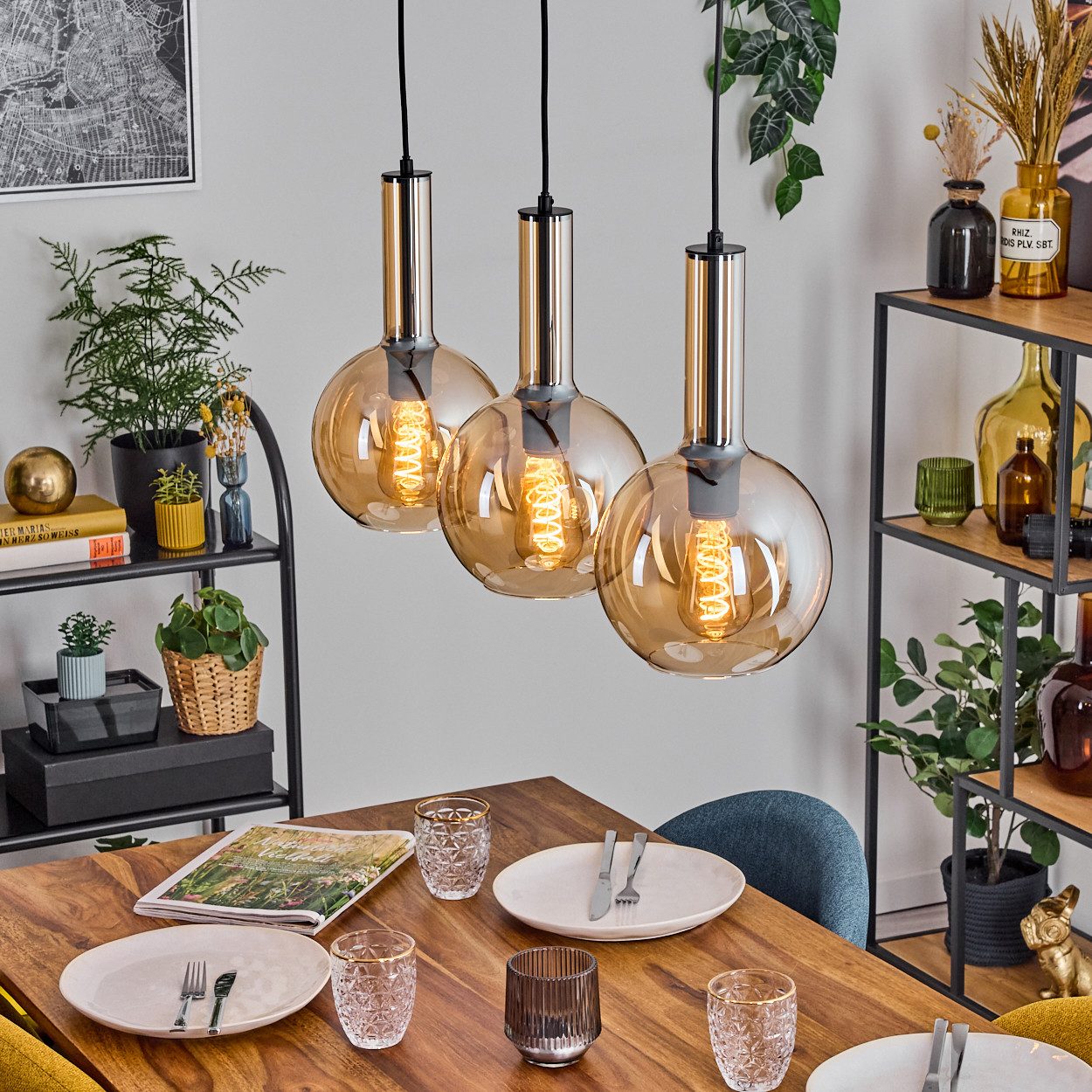 hofstein Hängeleuchte Hängelampe aus Metall/Glas in günstig online kaufen