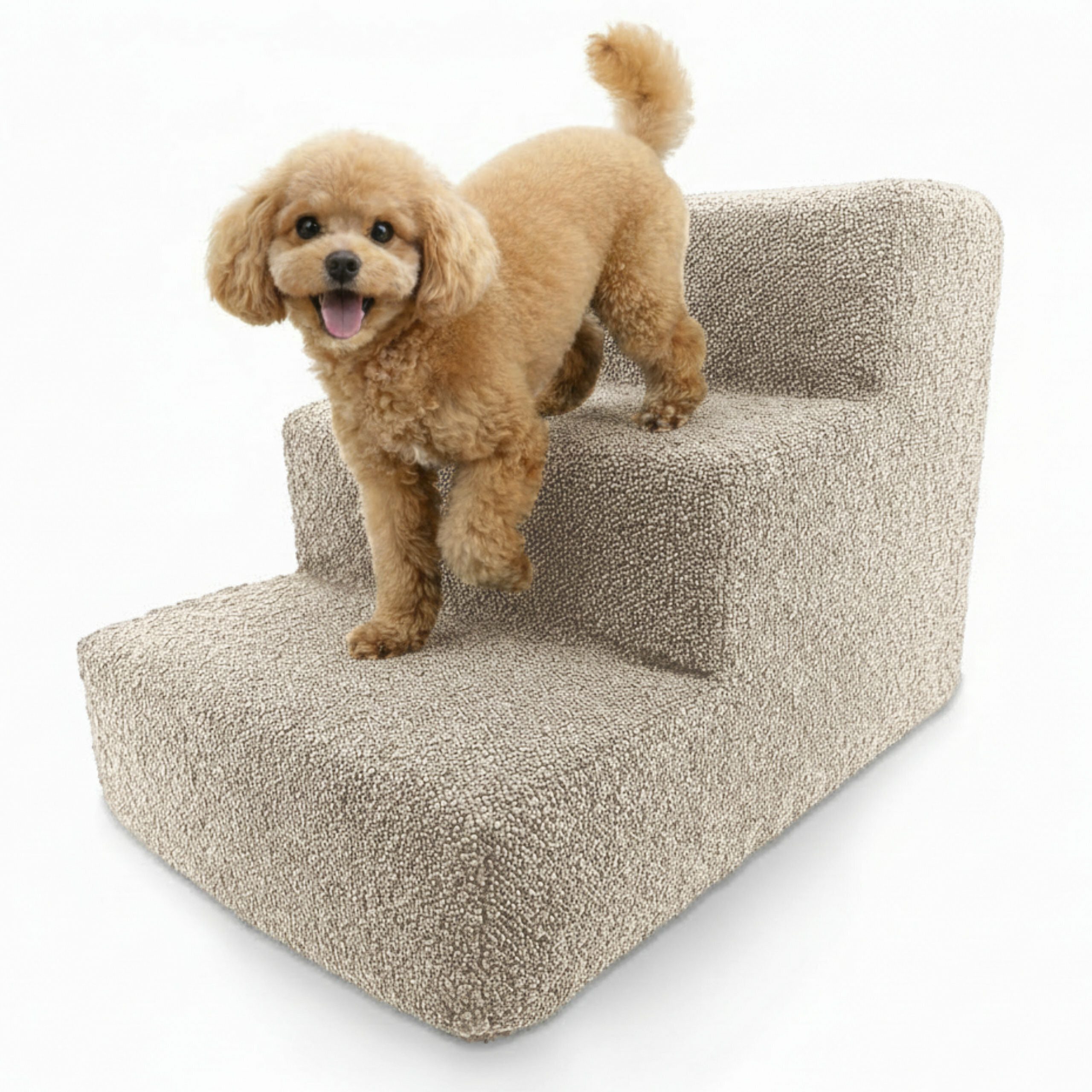 Muralo Haustiertreppe Hundetreppe für Kleine Hunde (1-St), 3 Stufen, Belastbar bis 17 kg, BOUCLE Stoff Bezug, Waschbar
