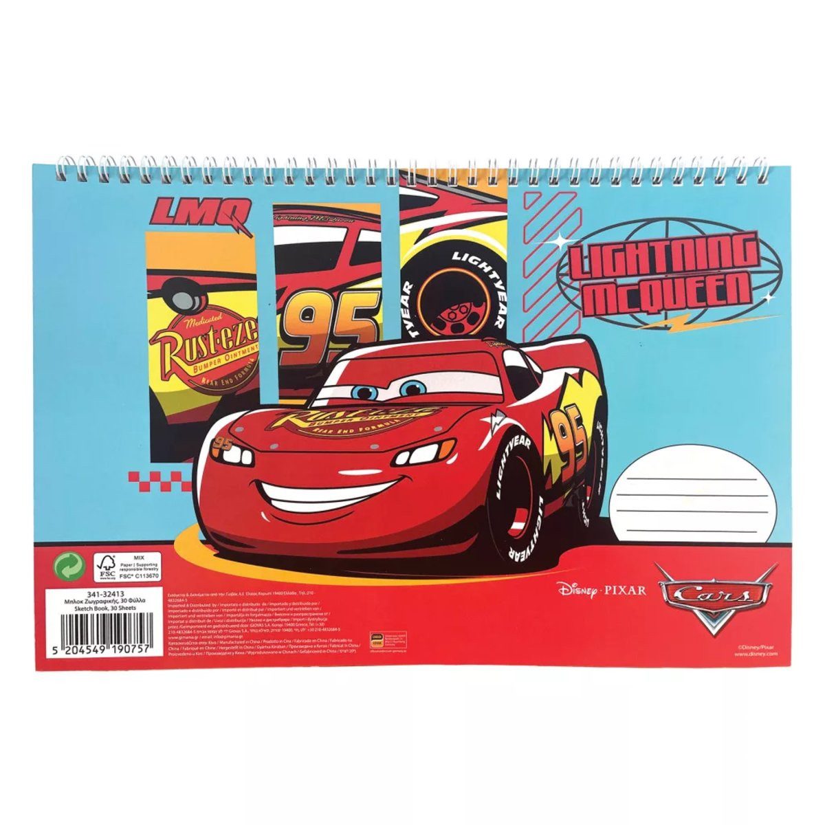 Disney Kreativset Disney Cars Roaring A/4 Spiral-Skizzenheft, 30 Blatt