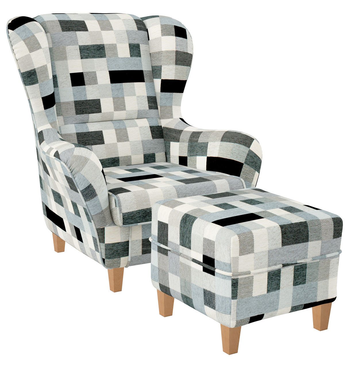 Supellex Крісла Sofia, Relaxsessel mit Hocker Design Patchwork grau