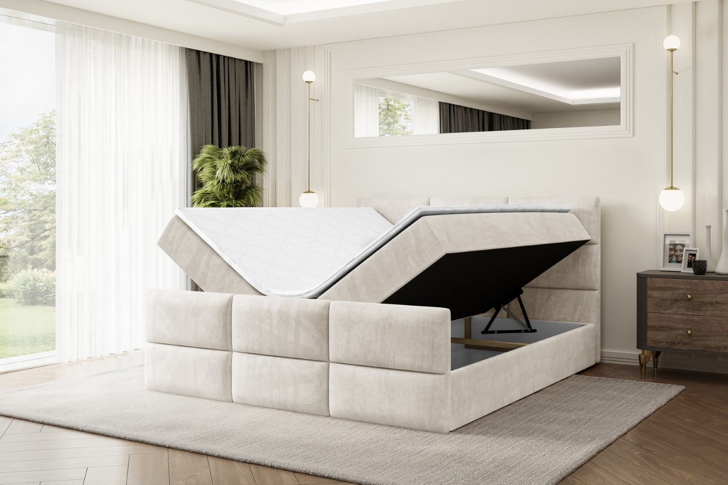 ALTDECOR Boxbett OHIO-Z (Multipocket-Matratze H4, H3 Matratze Bonellfederung, Topper, Kopfteil), Doppelbett mit Fußteil