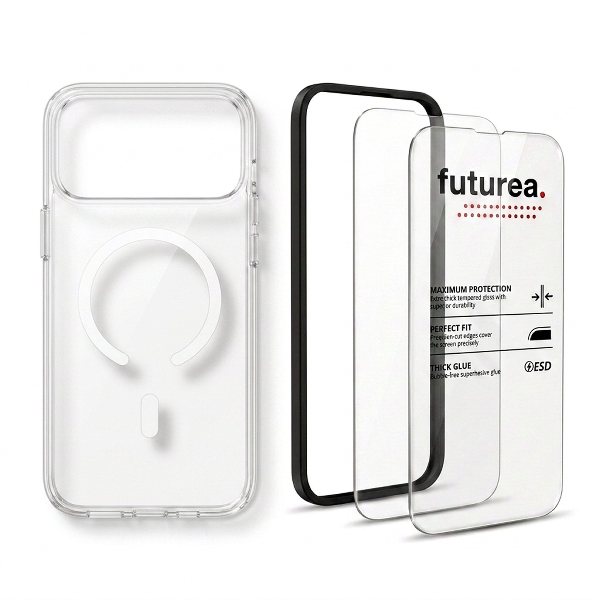 Futurea Handyhülle Hardcase Transparent MagSafe 3in1 Panzerglas iPhone 18 Pro & Pro Max 6,3" - 6,9", Premium Schutzset mit Schutzfolie 9H Härtegrad für das Apple iPhone