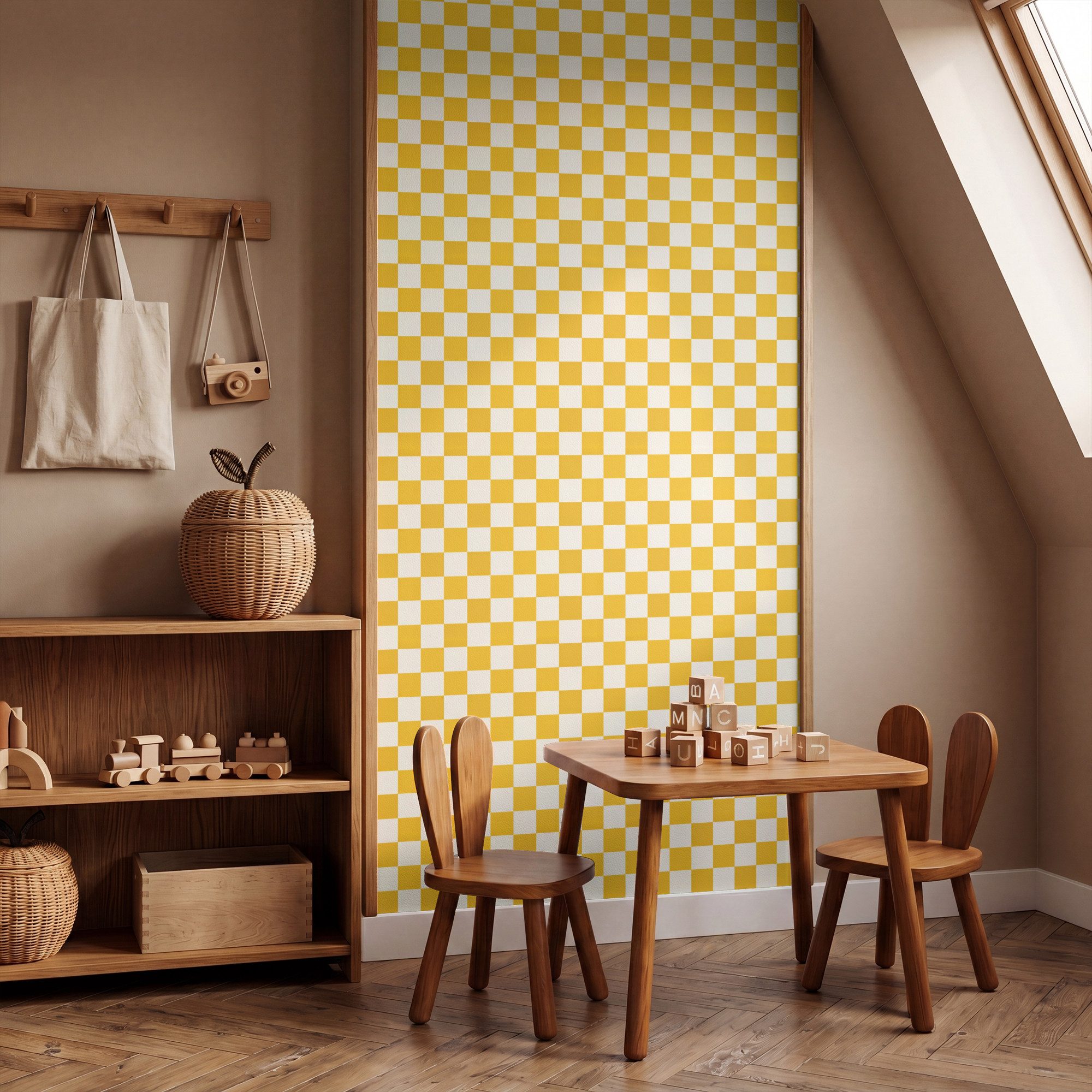 OnlyWow Fototapete Traditionell - Muster - Gelb, Matt, bedruckt, Wandtapete, Schlafzimmer, Wanddekoration 100x220cm