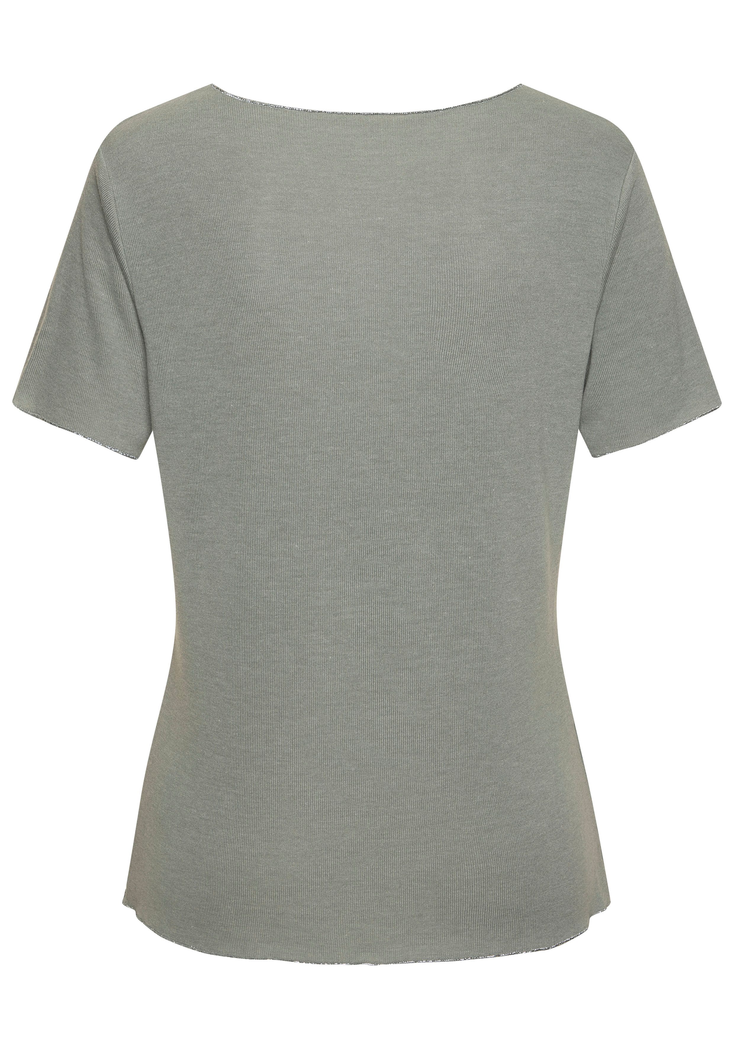 LASCANA Rundhalsshirt mit feiner Glitzereinfassung aus Viskose-Feinstrick – Bild 4 von 5