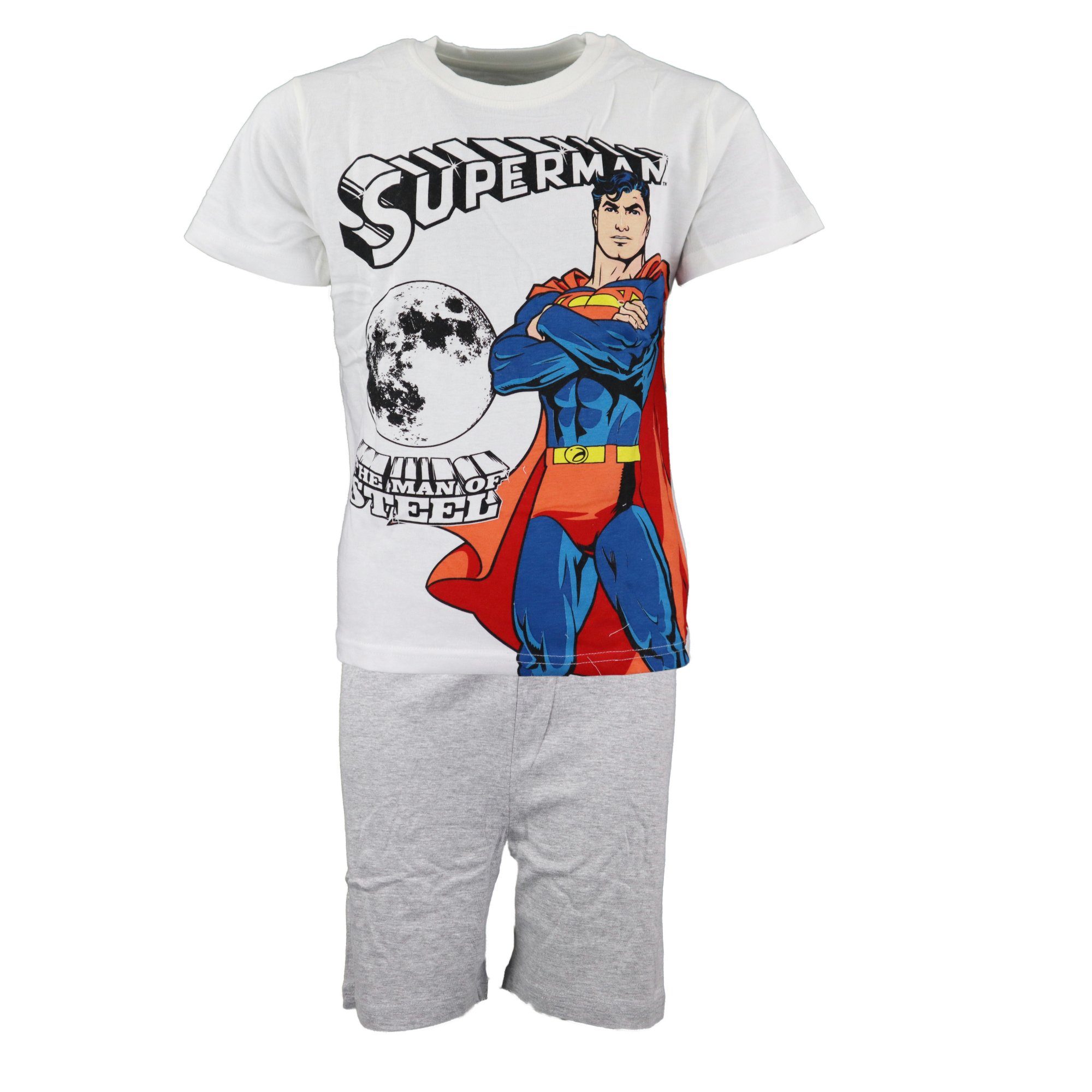 DC Comics Schlafanzug DC Comics Superman Kinder Jugend kurzarm Pyjama Gr. 104 bis 134 Weiß