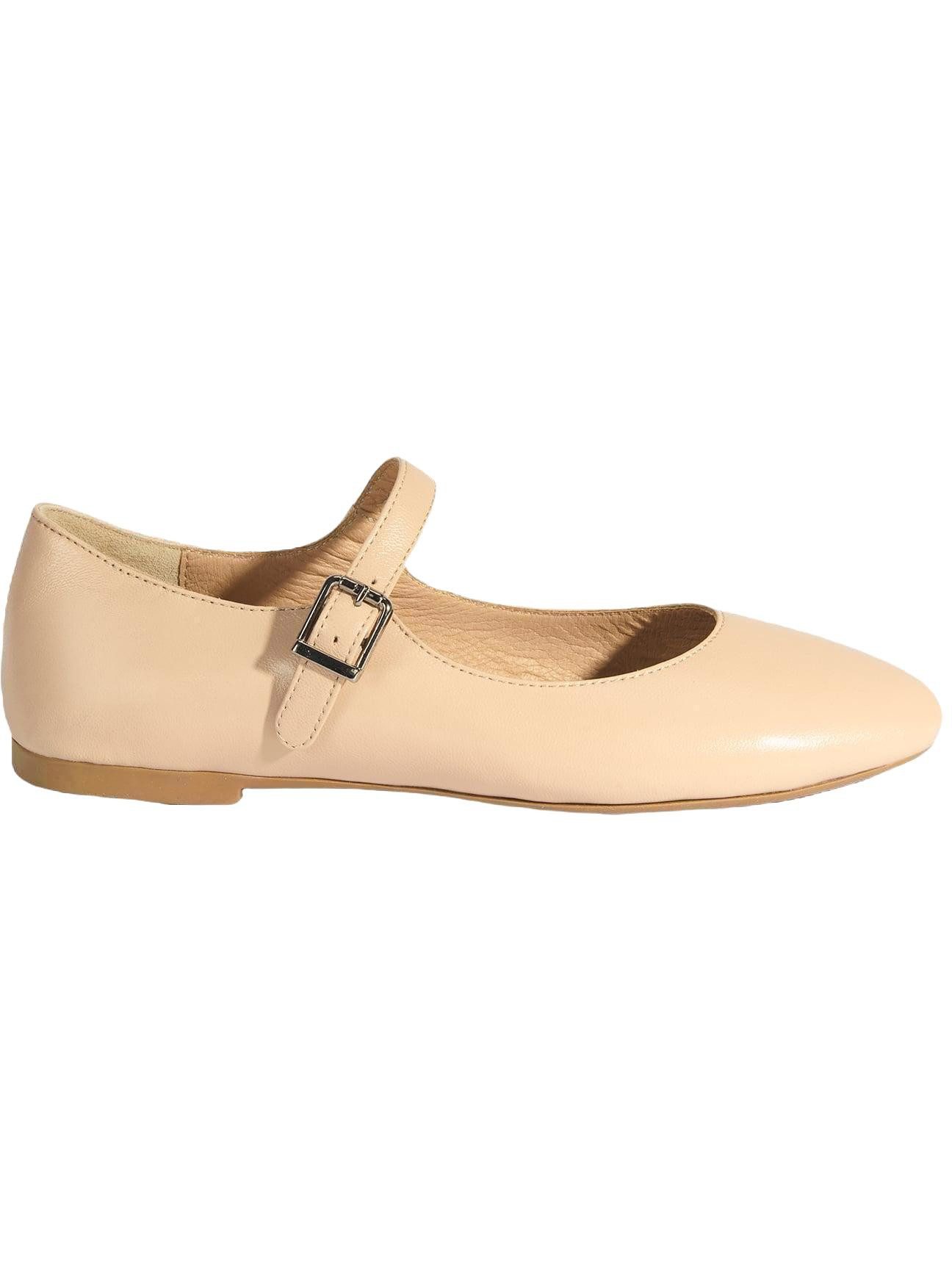 Desa Damen-Ballerinas aus Leder – Schnallenverschluss, flacher Absatz Ballettschuh