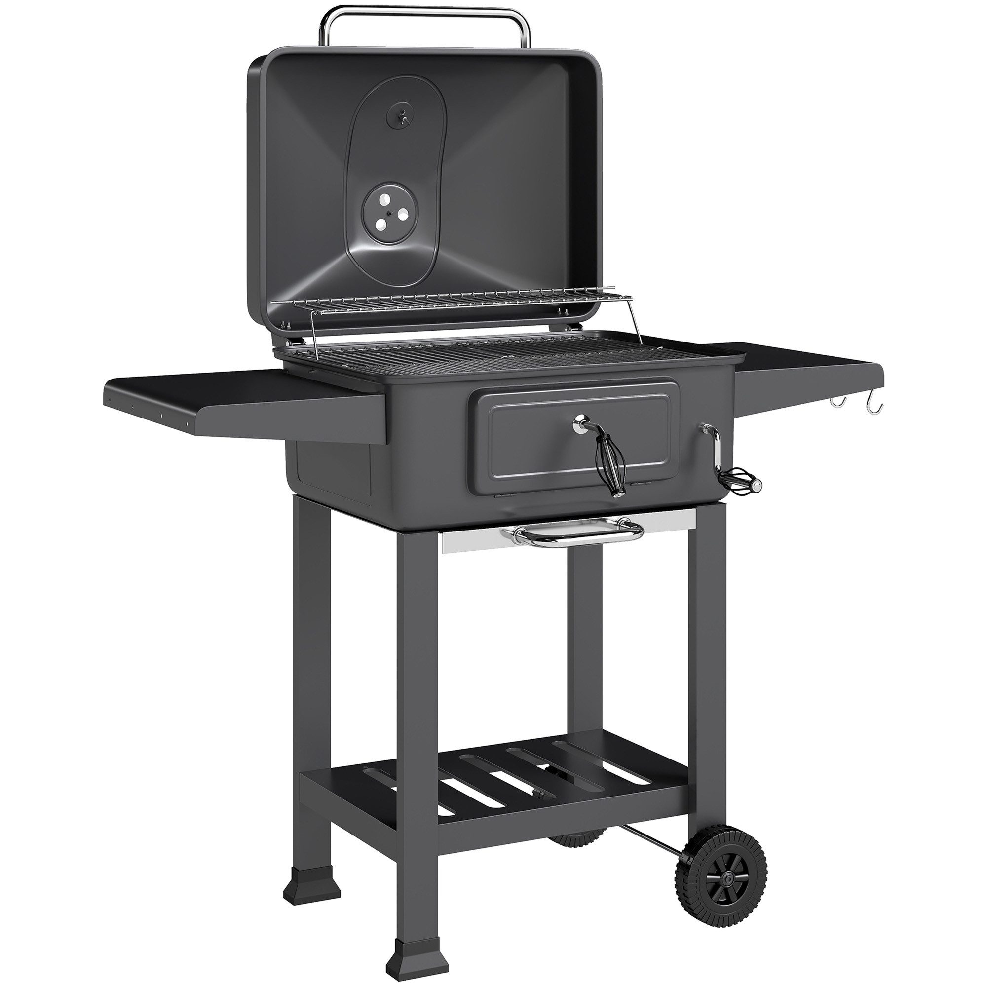 MC Star Holzkohlegrill Holzkohlegrill, tragbarer Smoker mit Belüftung, Thermometer und Seitenablagen, Schwarz
