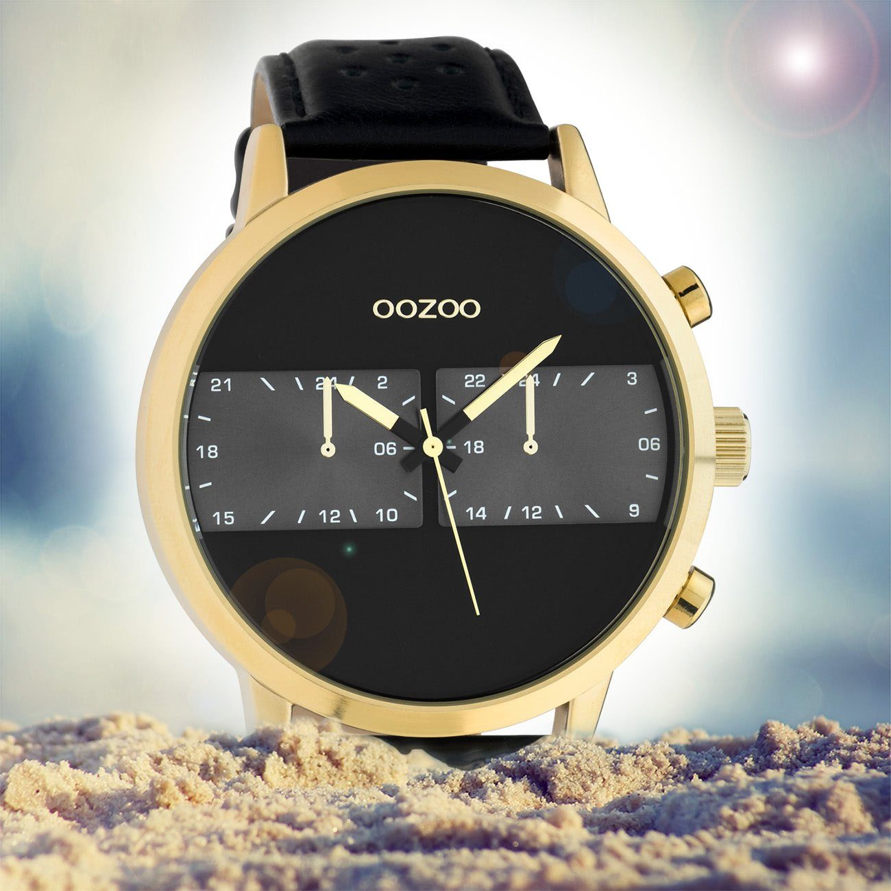 OOZOO Quarzuhr Oozoo Herren Armbanduhr rund, Herrenuhr Lederarmband, schwarz Fashion-Style Analog, groß 50mm) (ca. extra