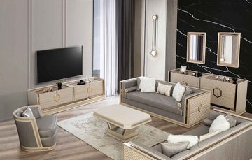 Casa Padrino Sessel Luxus Art Deco Sessel Silber / Cremefarben / Gold - Handgefertigter Wohnzimmer Sessel - Art Deco Wohnzimmer Möbel