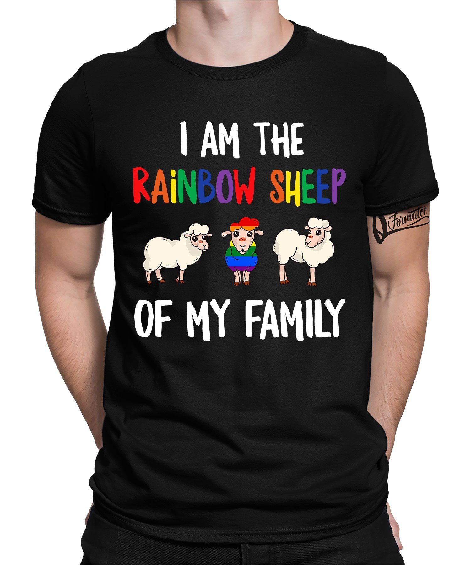 Quattro Formatee Kurzarmshirt Rainbow Schafe - Stolz Regenbogen LGBT Gay Pride Herren T-Shirt (1-tlg) Schwarz