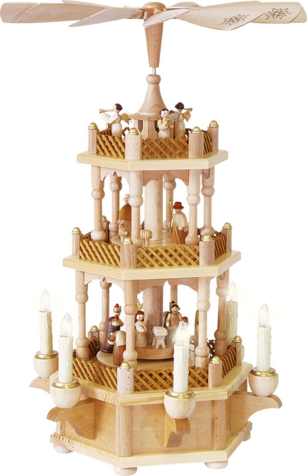 Weihnachtspyramide Pyramide Heilige Familie natur 2-stöckig, elektrisch, Höhe 45 cm