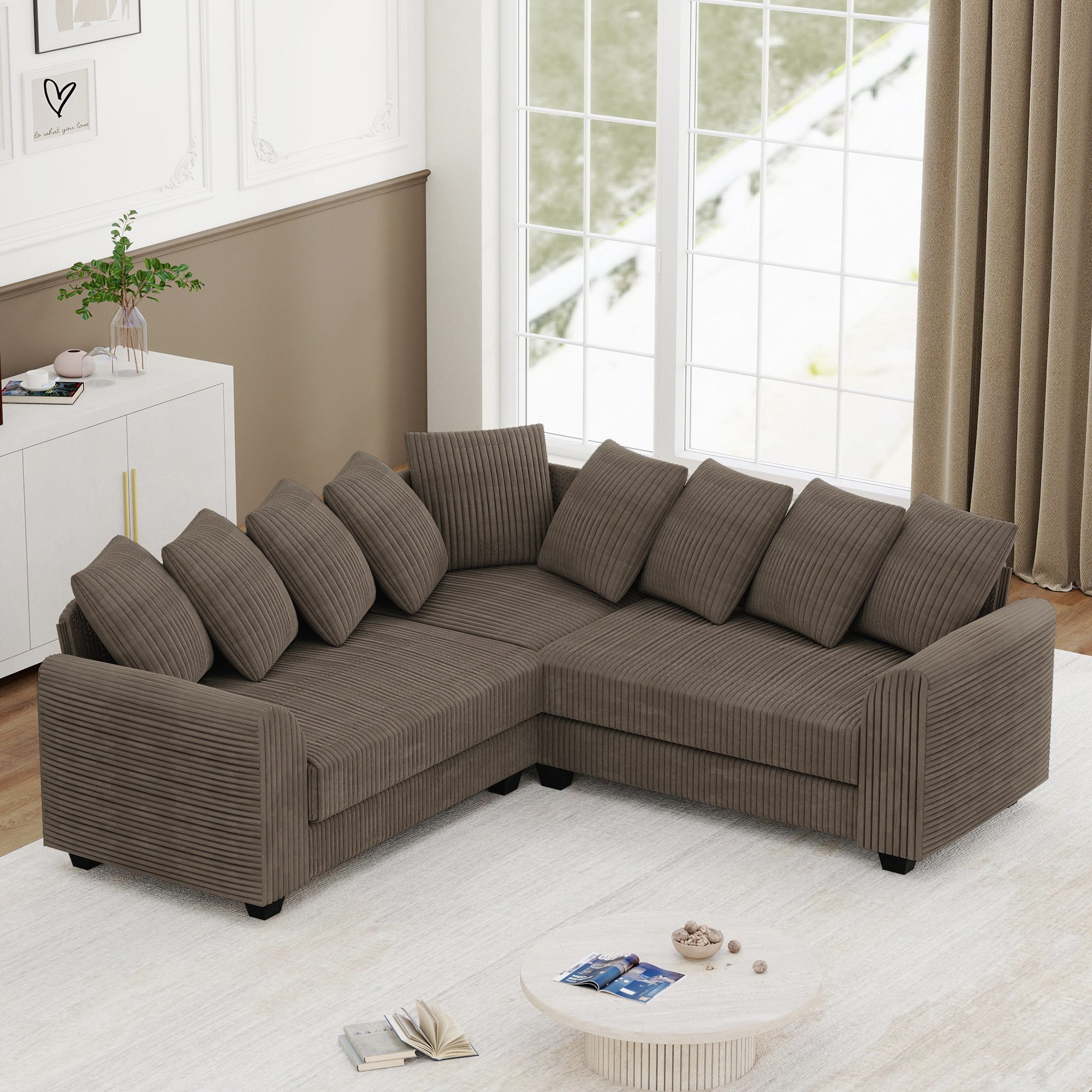 REDOM Ecksofa L-Eckmodulsofa mit Lenkenkissen, Modulares L-Ecksofa mit Kissen – Weiches, langlebiges Plush-Material, Wolkenkomfort, Flexibles Design., mit Relaxfunktion