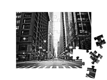 puzzleYOU Puzzle Leere Straßen in Chicago, schwarz-weiß, 48 Puzzleteile, puzzleYOU-Kollektionen USA, Chicago