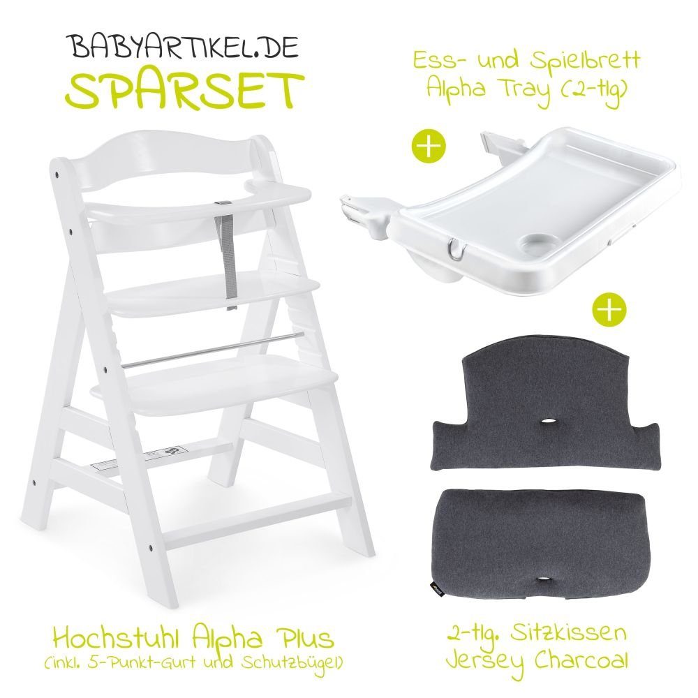 Hauck Hochstuhl Alpha Plus Weiß, Holz Kinderhochstuhl Babystuhl mit Essbret günstig online kaufen