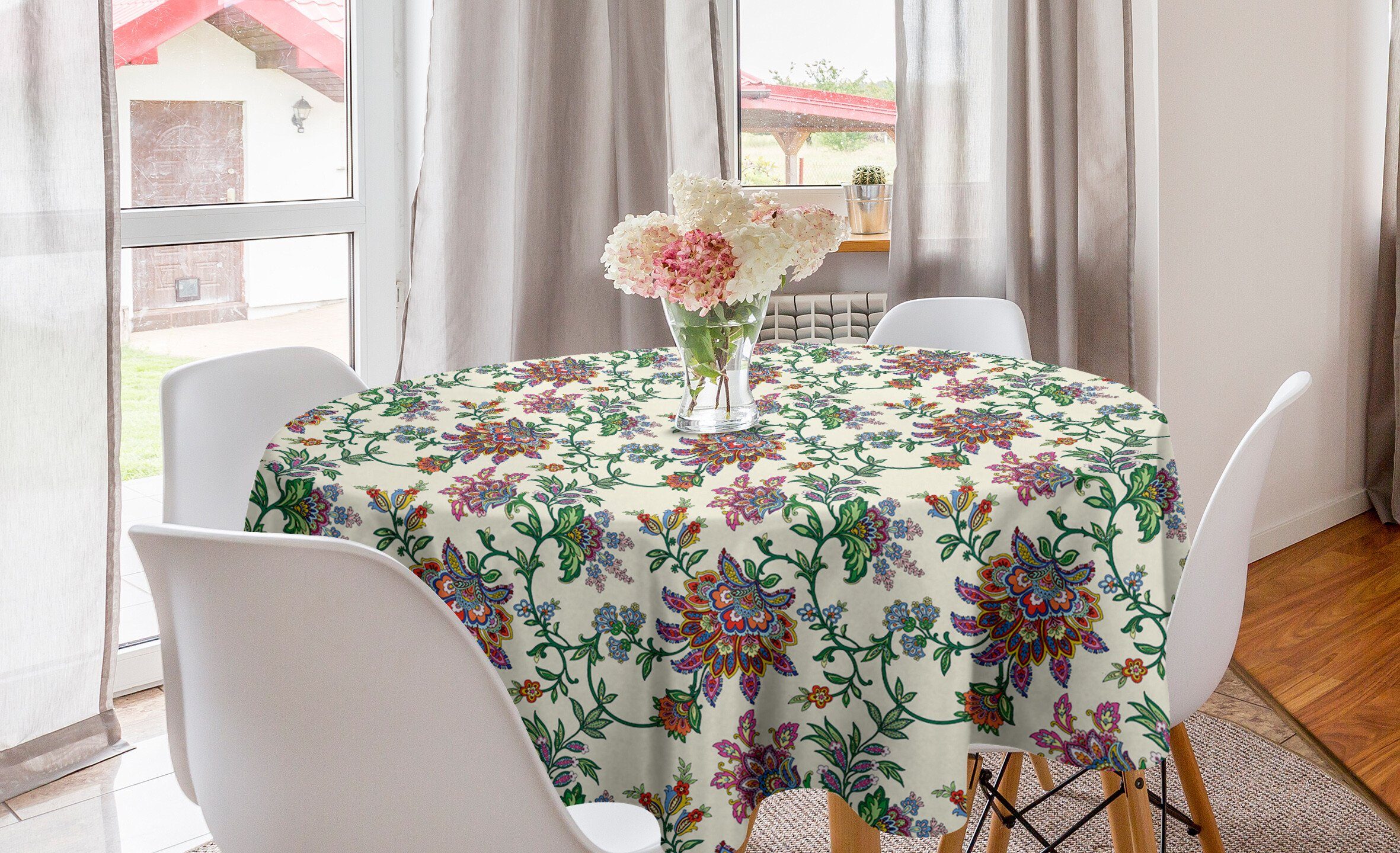 Küche Kreis Esszimmer für Tischdecke Tischdecke Dekoration, Abakuhaus Abdeckung Bohemien Blumen Farbenfrohe