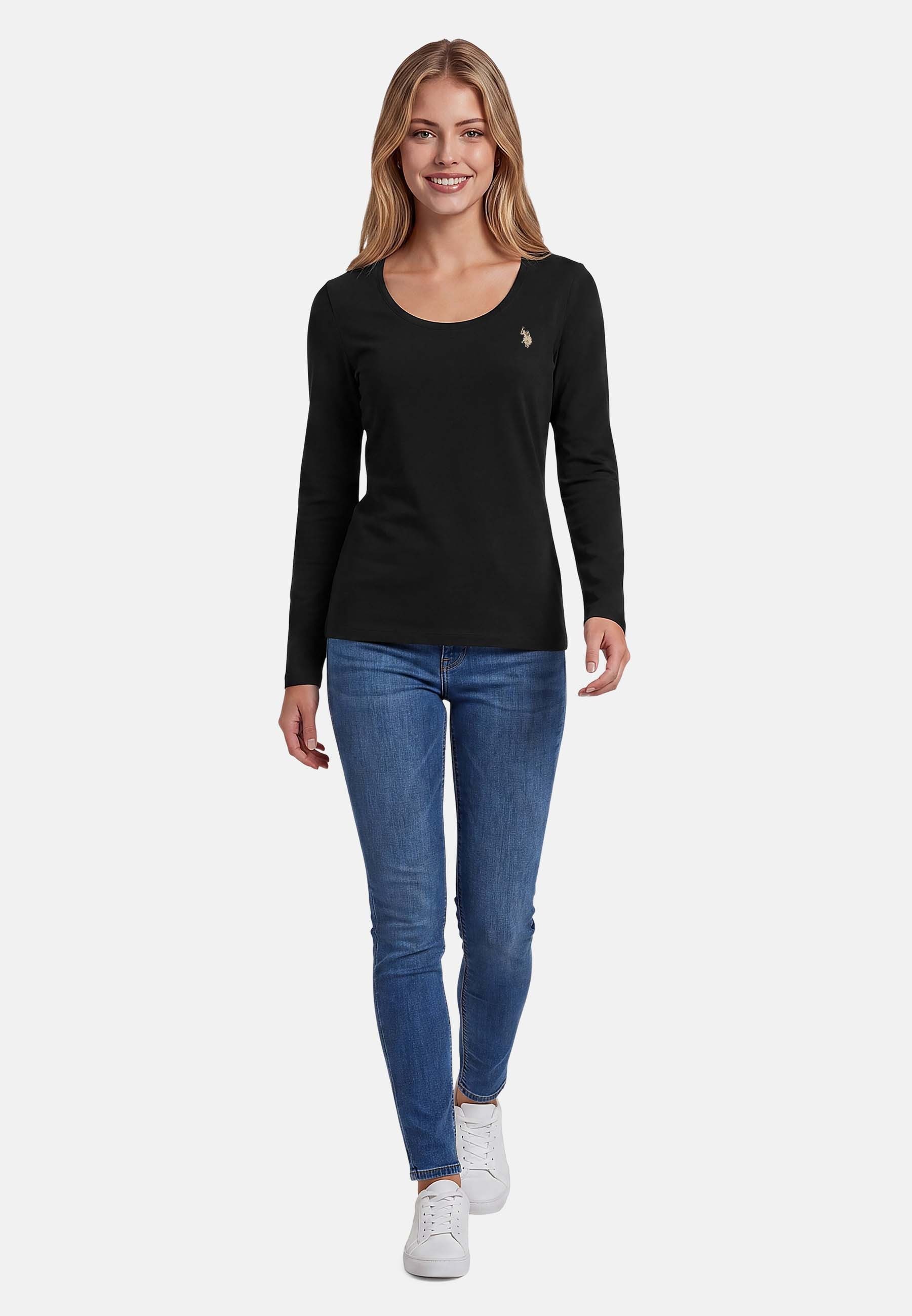 U.S. Polo Assn. Langarmshirt mit Rundhalsausschnitt und Stickereidetails Weiches Longsleeve mit elastischem Materialmix und bequemer Passform – Bild 3 von 5