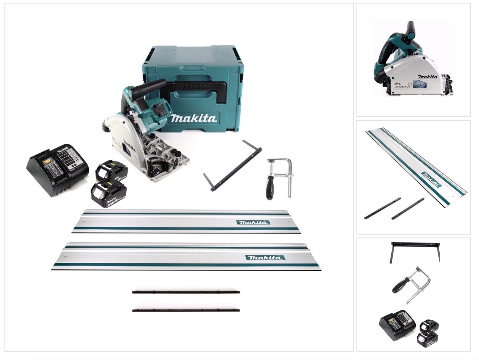 Makita Akku-Tauchsäge DSP 600 STJ Akku Tauchsäge 36V (2x 18V) Brushless + 2x Führungschiene