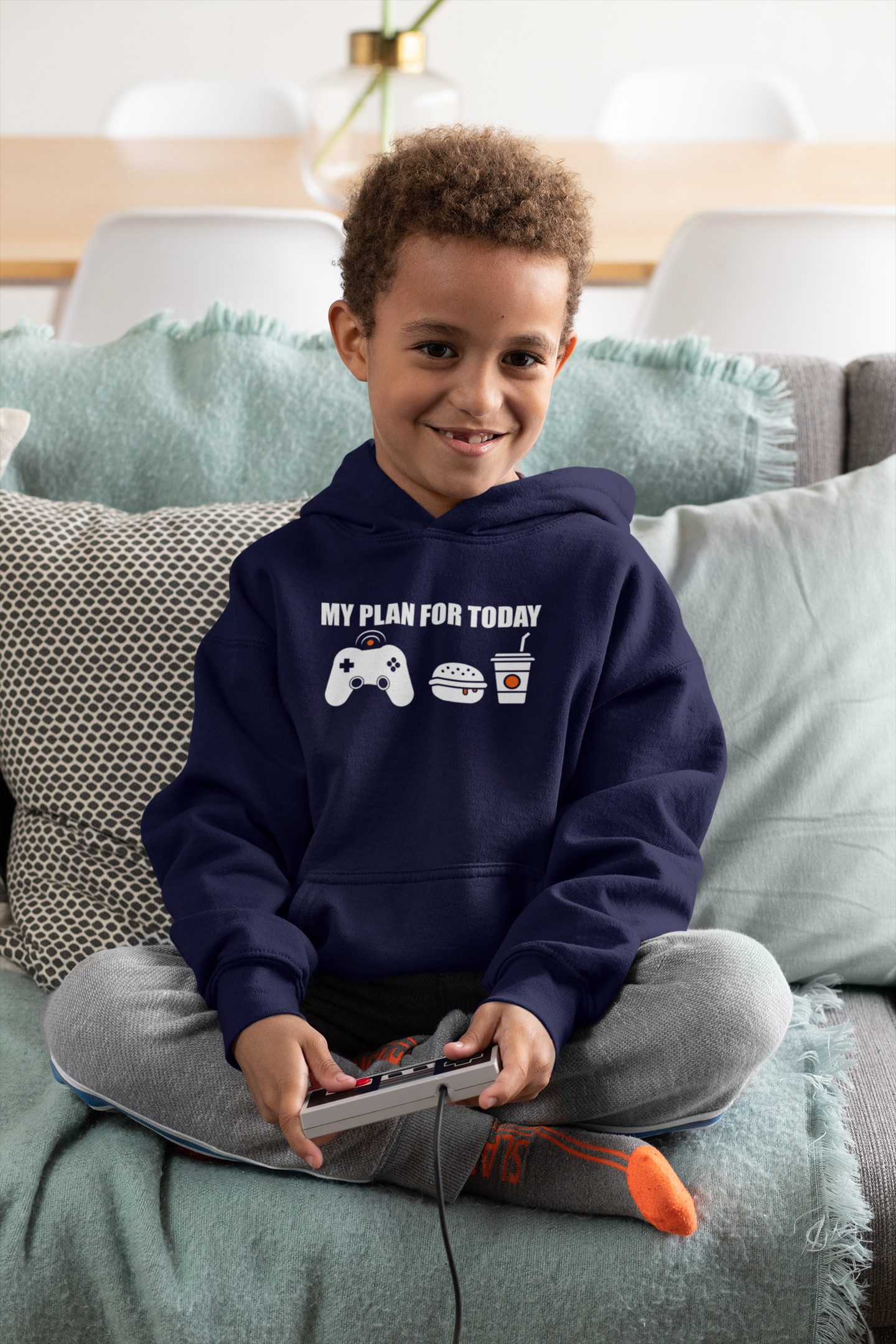 Baddery Kapuzenpullover Kinder Hoodie: "My Plan for Today : Gaming", hochwertiger Siebdruck