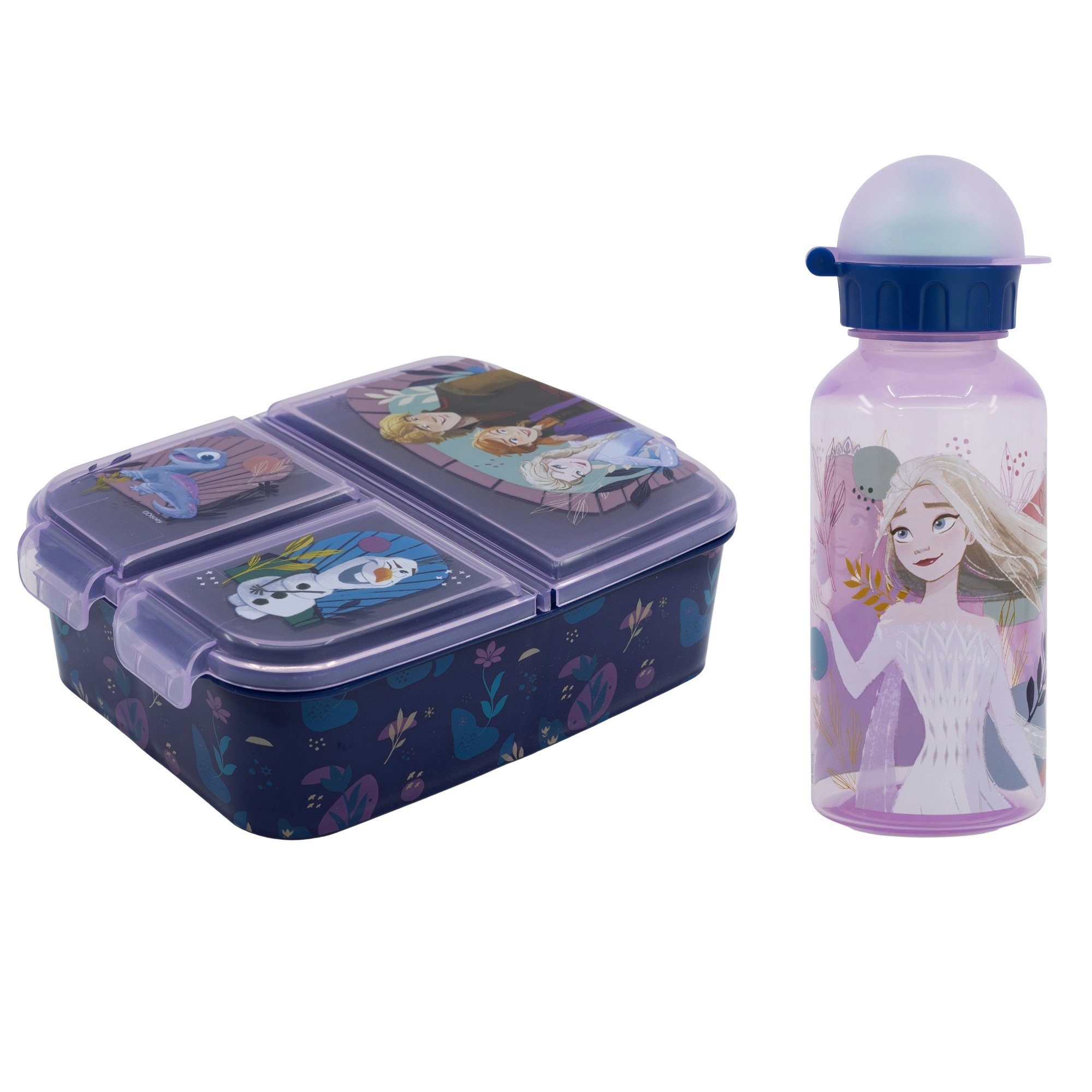 Disney Lunchbox Disney Die Eiskönigin Anna Elsa 2 tlg Kinder Set, 3 Kammern Brotdose Trinkflasche 370 ml