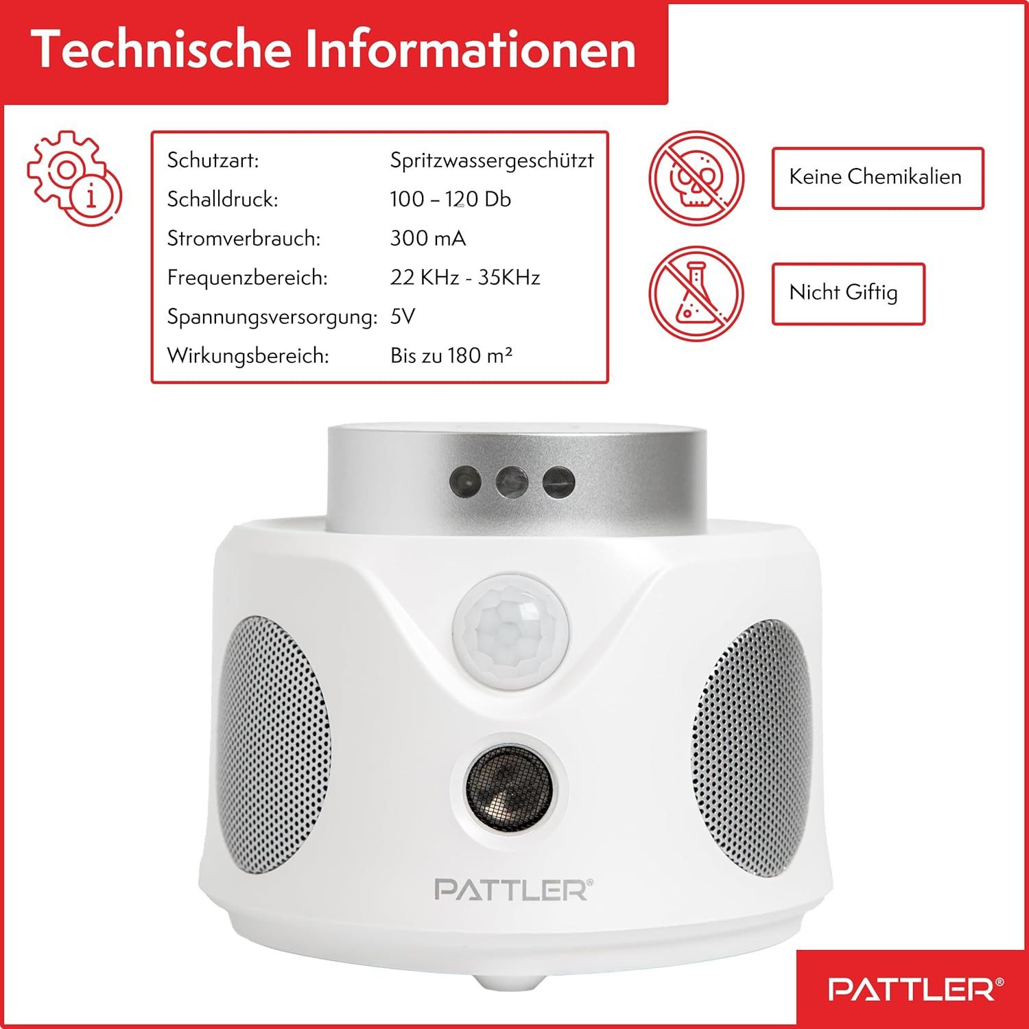 Pattler Ultraschall-Tierabwehr 360° Ultraschall Mäuseabwehr, 1 Gerät – Bild 4 von 5