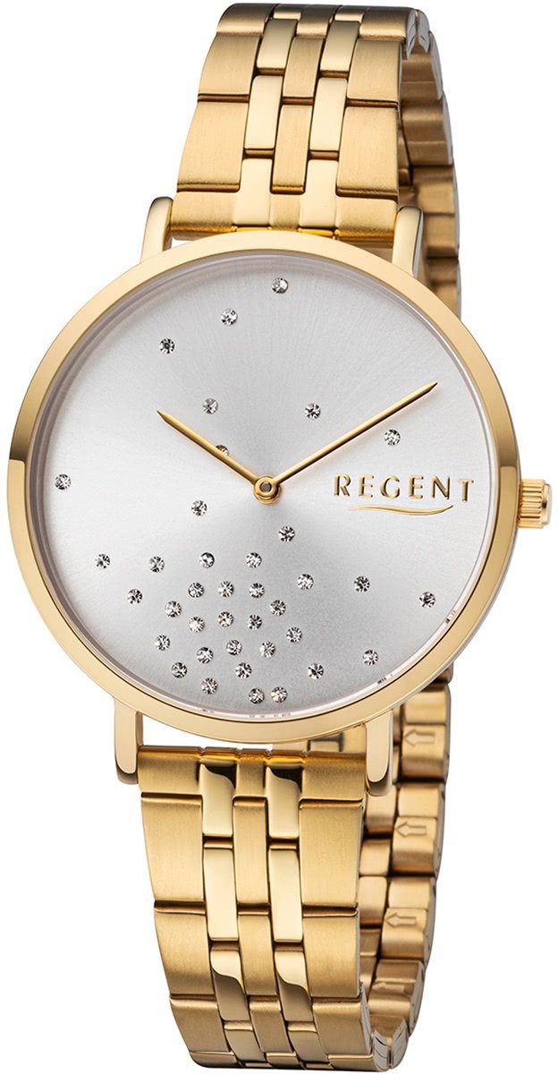 Uhr mittel 36mm), Armbanduhr Regent (ca. Edelstahlarmband BA-596 Edelstahl, Regent Damen Damen rund, Quarzuhr