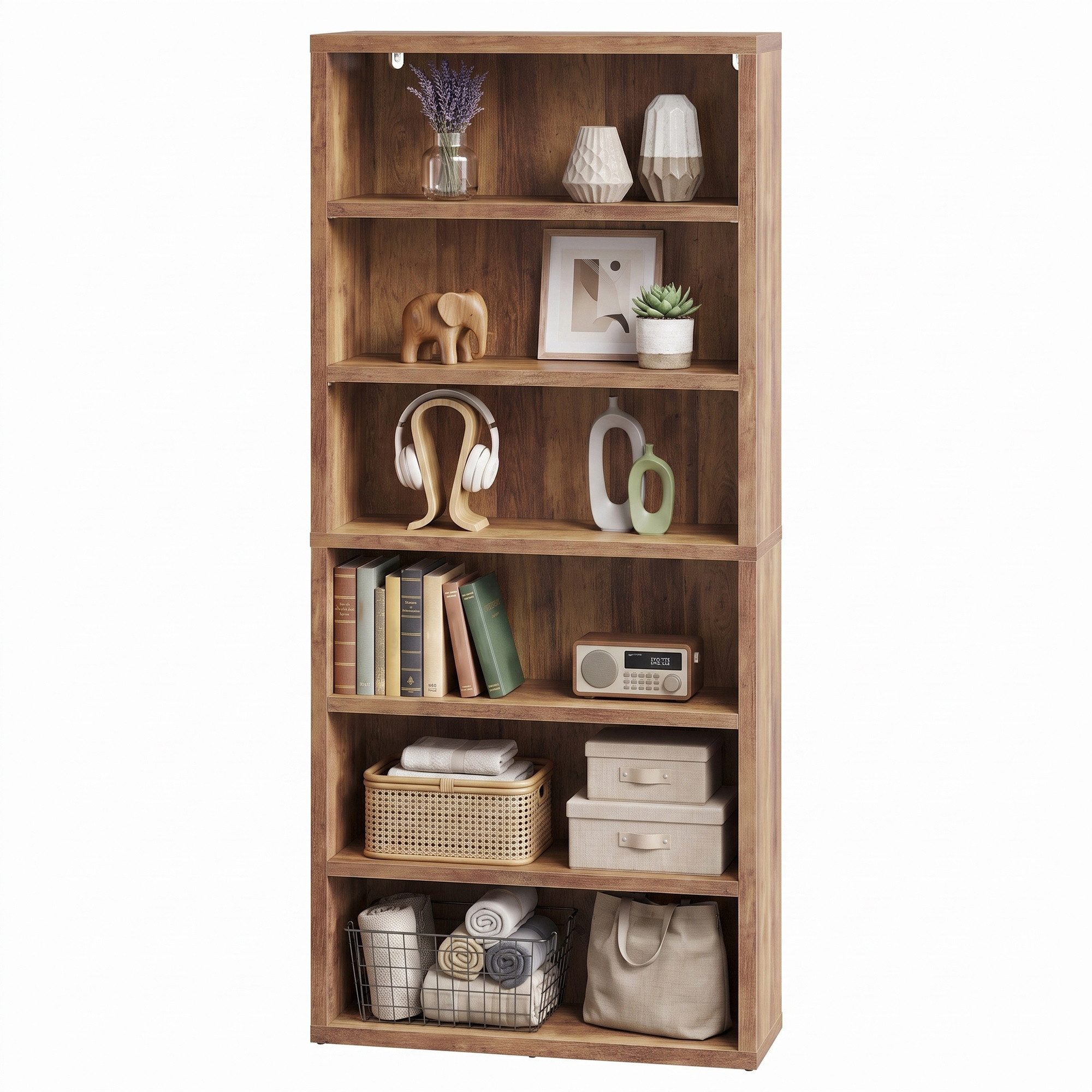 VASAGLE Bücherregal Standregal mit 6 Ebenen, 4 verstellbare Einlegeböden, 75 x 24 x 168 cm, für Arbeitszimmer, Wohnzimmer, Büro, Minimalismus