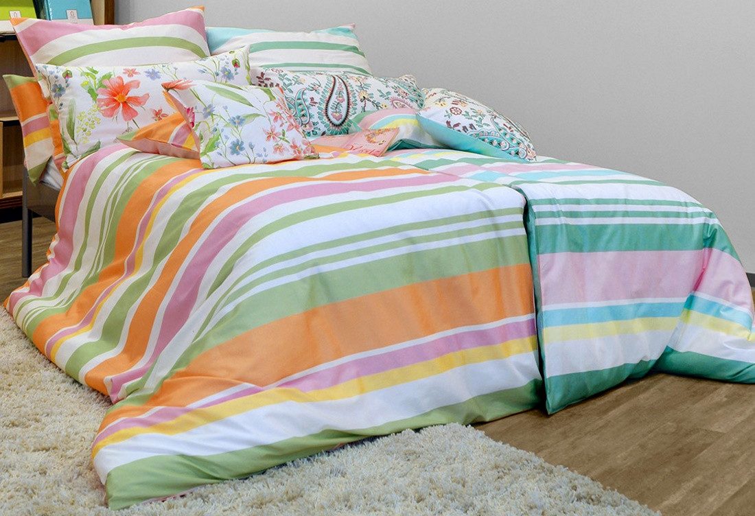 LIVING DREAMS Bettwäsche Bettwäsche-Set HOLIDAY STRPES reine Baumwolle Satin, Satin, 2 teilig, trendige Streifen in tollen Sommerfarben Wendebettwäsche atmungsaktiv