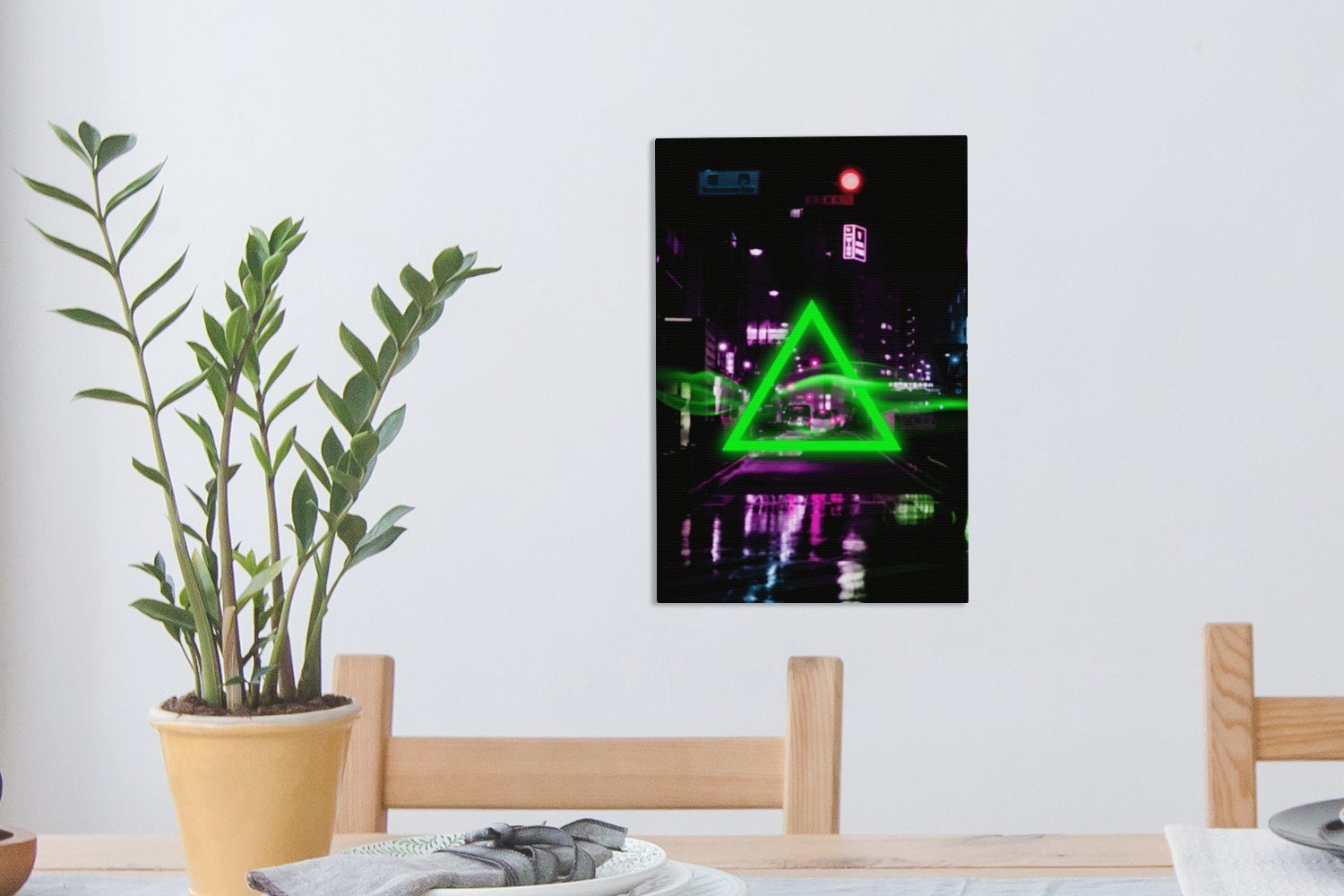- St), Spiele Abstrakt Dreieck (1 Neon - Gemälde, 20x30 OneMillionCanvasses® bespannt cm Zackenaufhänger, inkl. - - Leinwandbild Spiele, fertig Leinwandbild