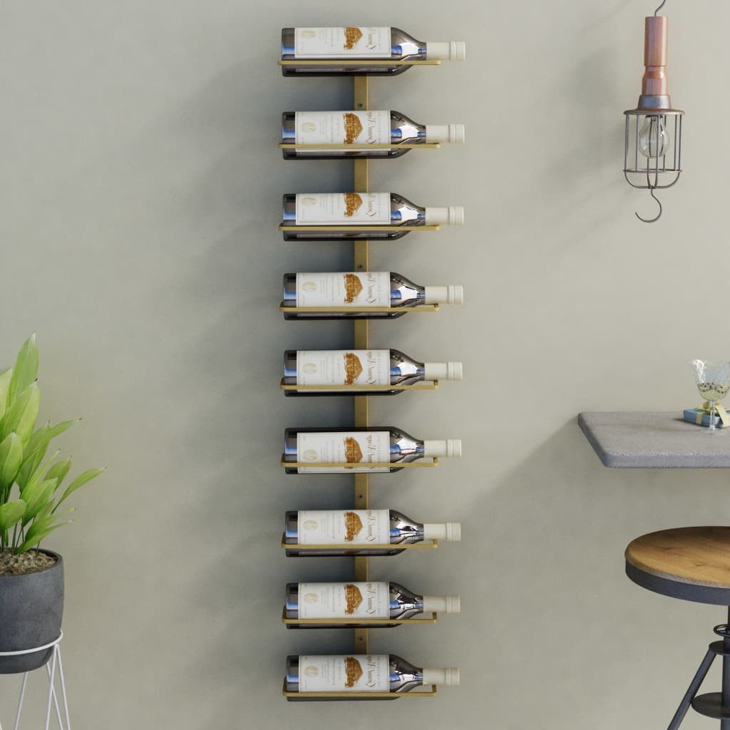vidaXL Weinregal NA Wand-Weinregal für 9 Flaschen Golden Eisen
