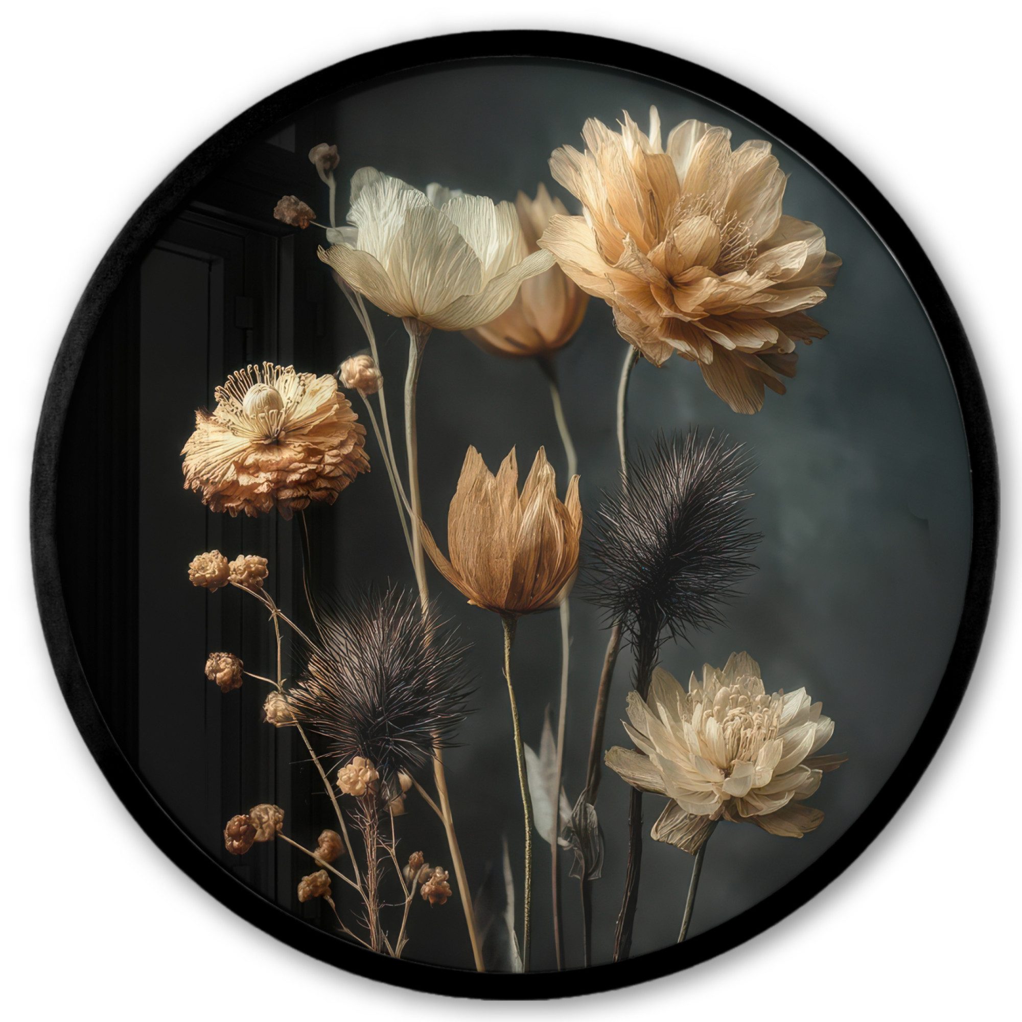 MuchoWow Poster Rund - Blumenstrauß - Blumen - Licht - Schwarz, (1 St), Runde Wandbilder, Deko für Wohnzimmer und Schlafzimmer, 40x40 cm