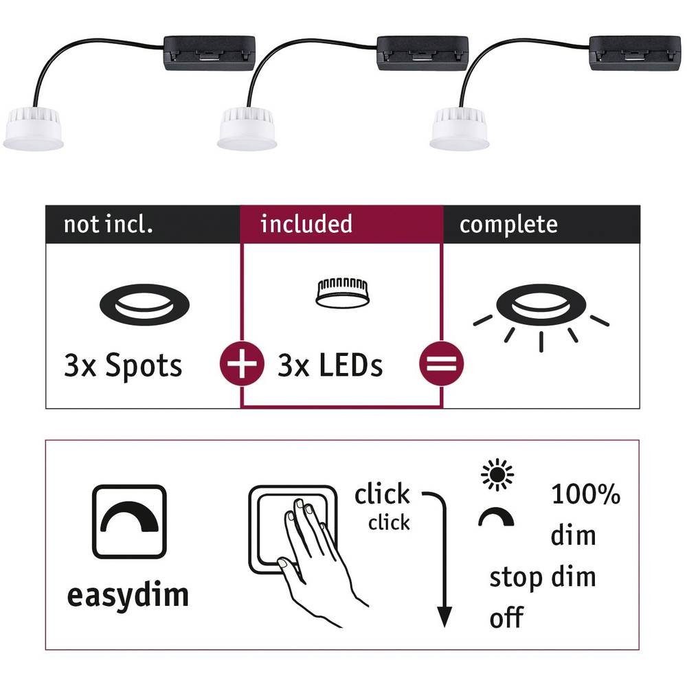 Einbauleuchte LED LED 630lm Set Easy-Dim Choose EBL 3er Coin Paulmann 3x6.5W