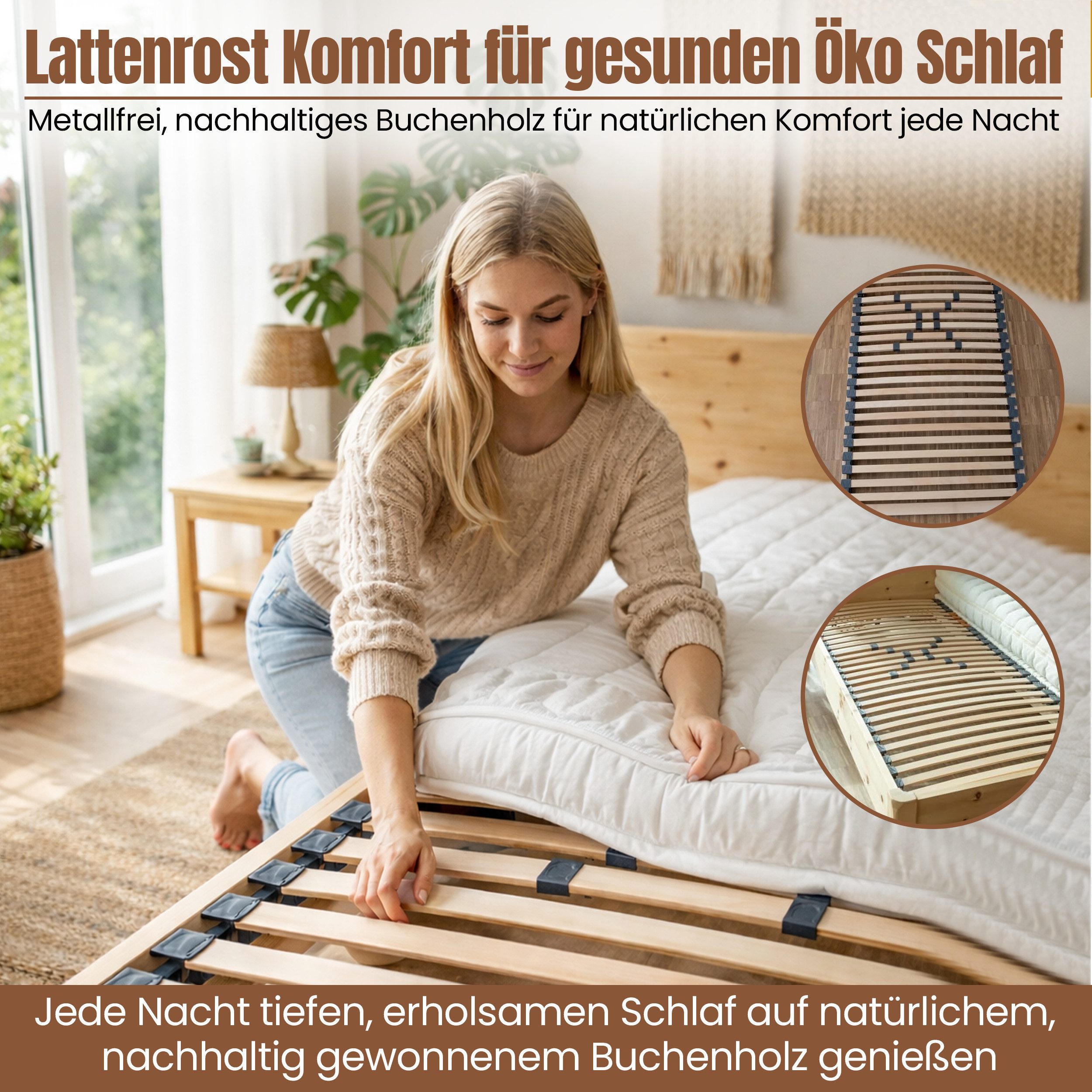Lattenrost GS BASIS - metallfrei - 90x200 & 140x200 cm, geborgenschlafen, optimale Druckentlastung, geringe Höhe, einfache Handhabung