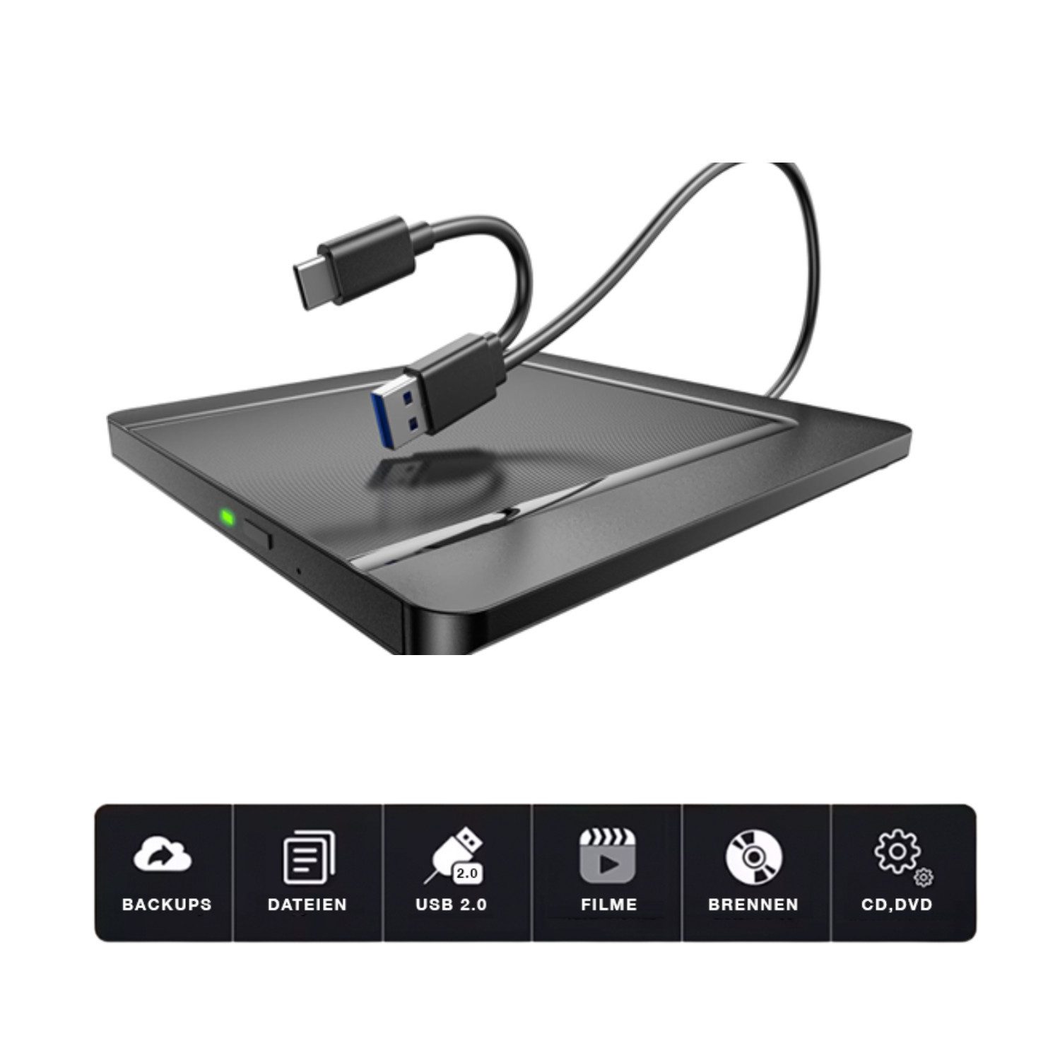 XLYNE XLYNE - CD/DVD Brenner extern - slim - Schwarz CD-Brenner (USB 2.0, extern)