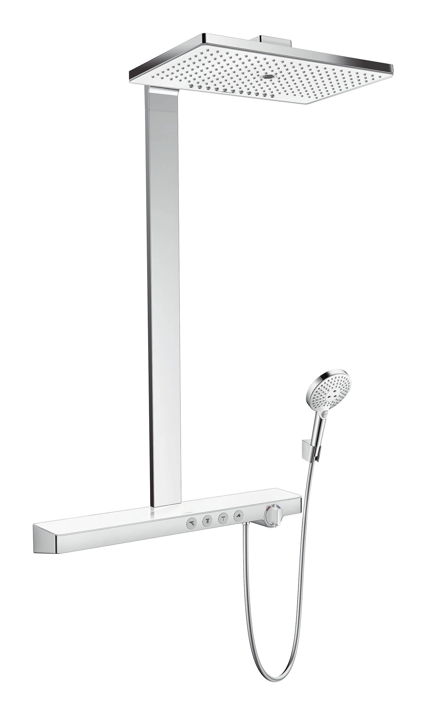hansgrohe Duschsystem Rainmaker Select Showerpipe, Höhe 109 cm, 3  Strahlart(en), 460 3jet mit Thermostat Weiß / Chrom