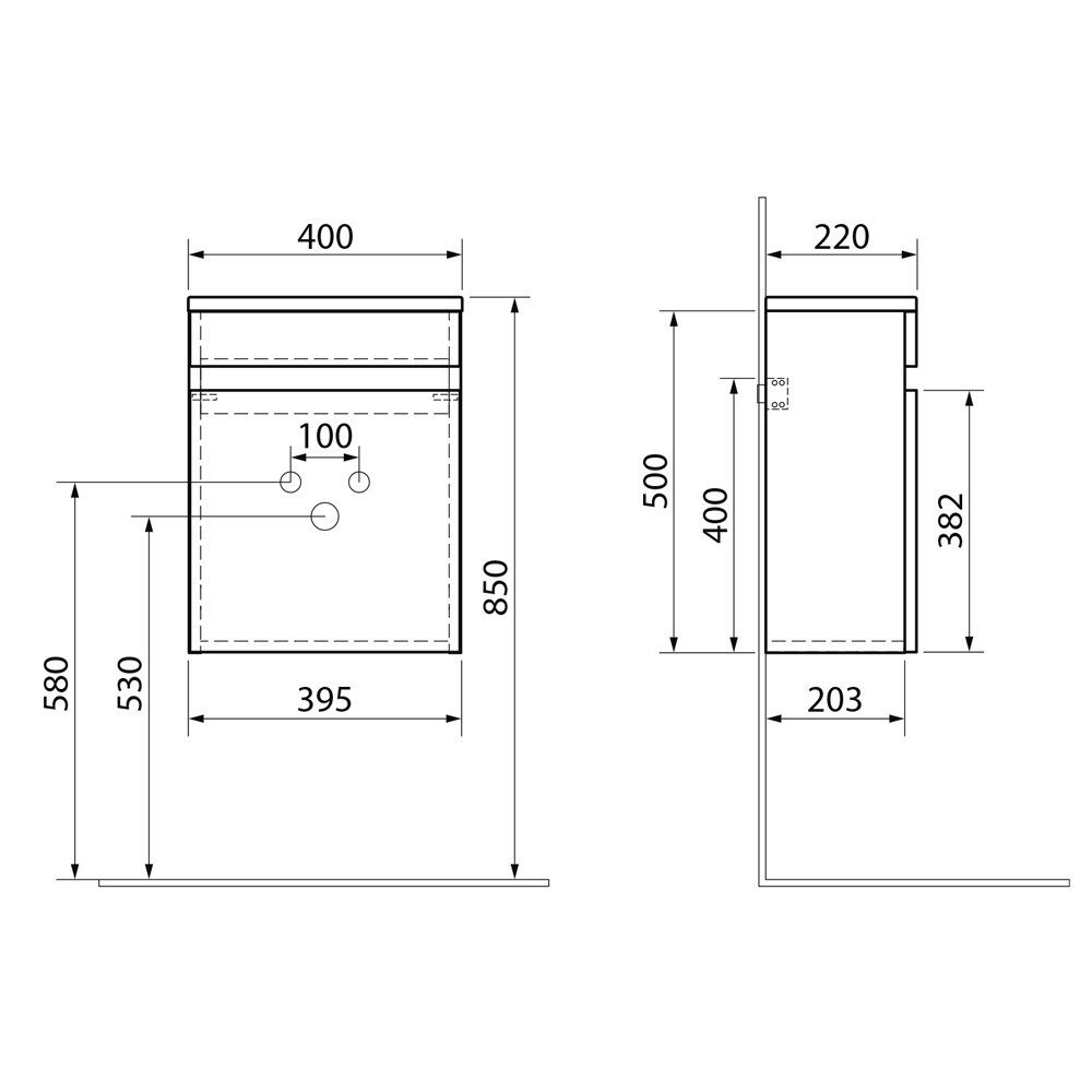 Bruckner Unterschrank TORIN Unterschrank mit Waschtisch 40x50x22cm, Weiß