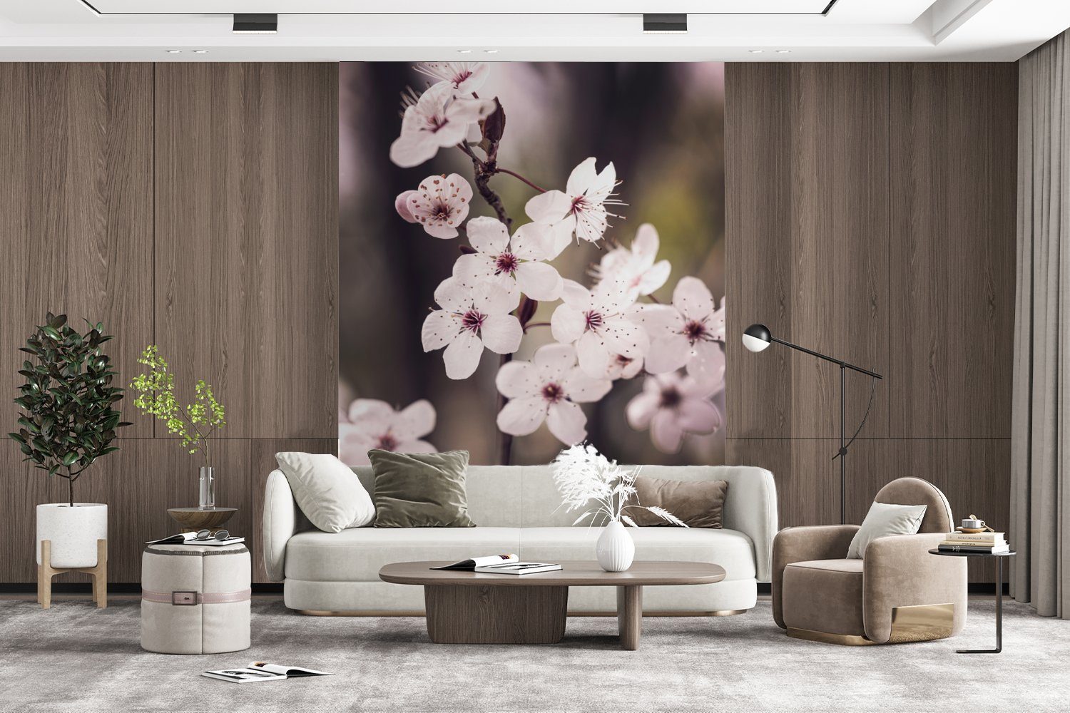 Natur Pflanze Fototapete - - MuchoWow Wohnzimmer, Blüte, Matt, bedruckt, (4 Weiß - für Tapete St), Vinyl Wandtapete - Montagefertig Blumen