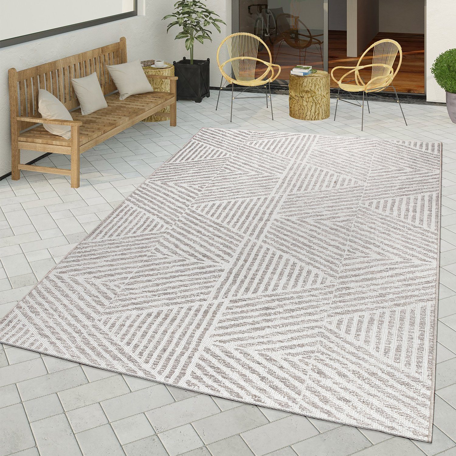 Outdoorteppich Teppich Outdoor Terrasse Küchenteppich Streifen Design, TT Home, Läufer, Höhe: 4 mm