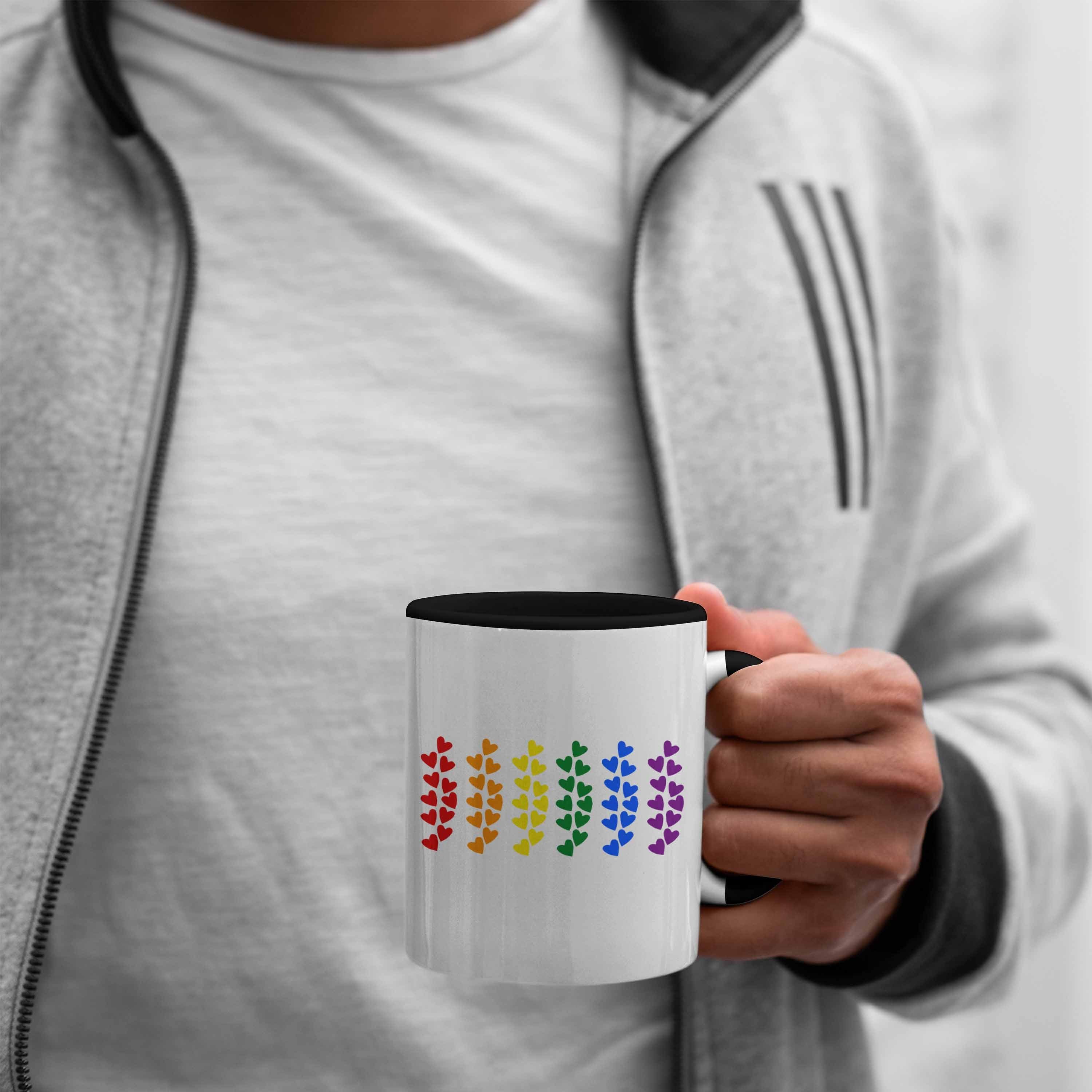 - Tasse Trendation Schwarz Grafik Trendation Pride Flagge Lesben Transgender Geschenk Tasse Regenbogen Schwule LGBT Herzen
