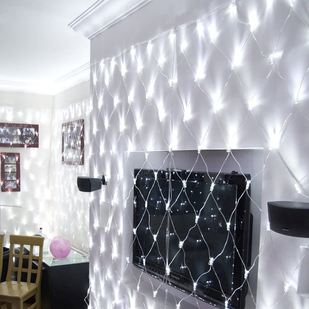 Sunicol LED-Lichternetz Lichtervorhang Weihnachtslichterkette, Außen Netzlicht, Wasserdicht Party 8 Warmweiß Anschließbar, Innen Modi, Fensterbeleuchtung