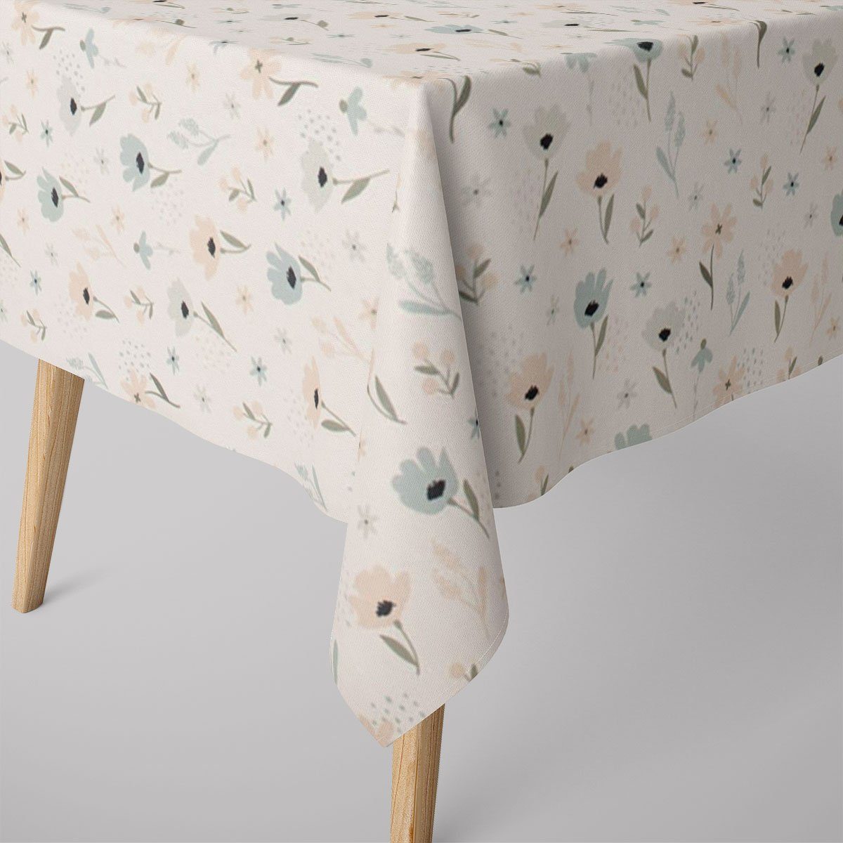 SCHÖNER LEBEN. Tischdecke Pastell Blumen ecru mintgrün vanille, handmade