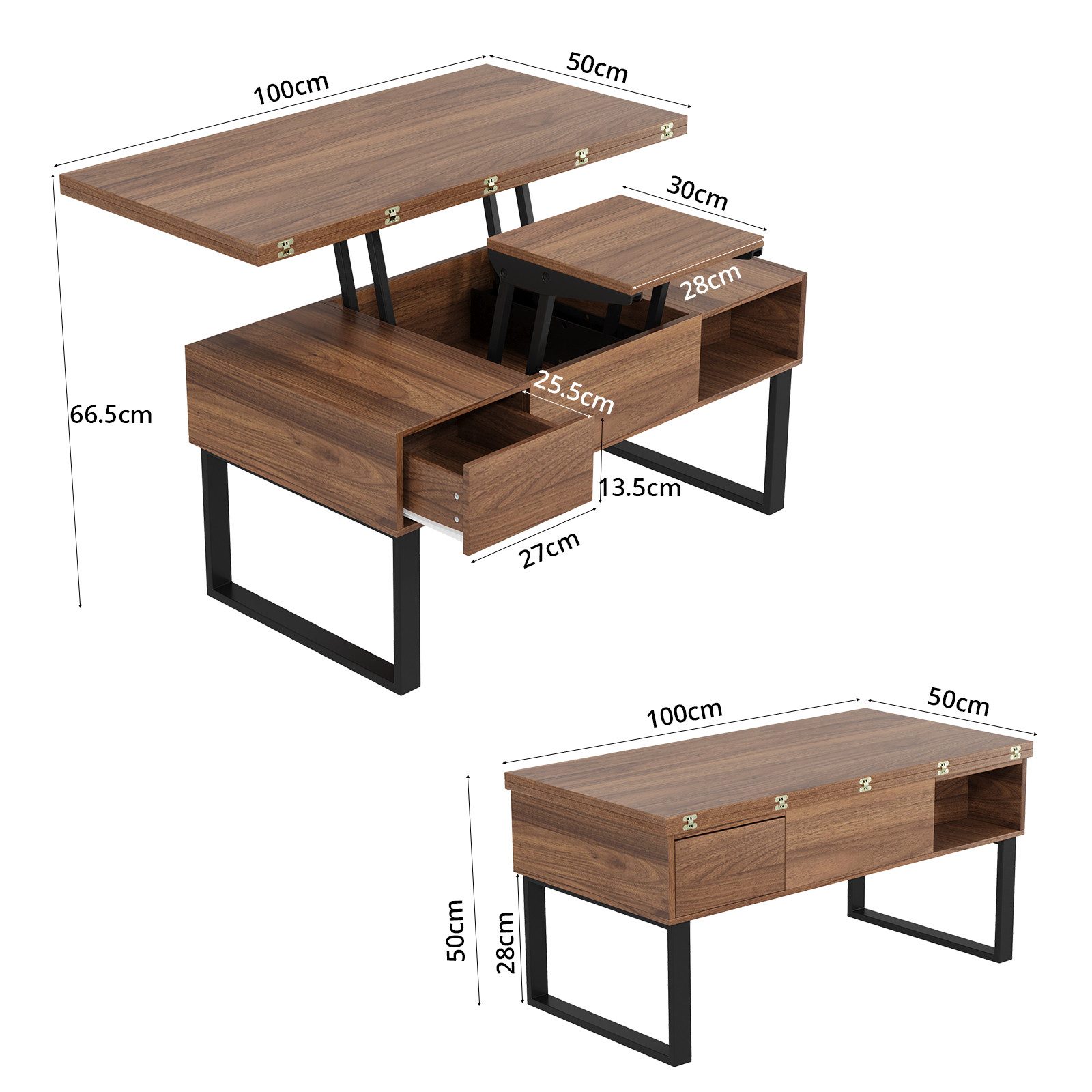 VOWNER Couchtisch 3-in-1-Multifunktions-Wohnzimmertisch, Höhenverstellbar, günstig online kaufen