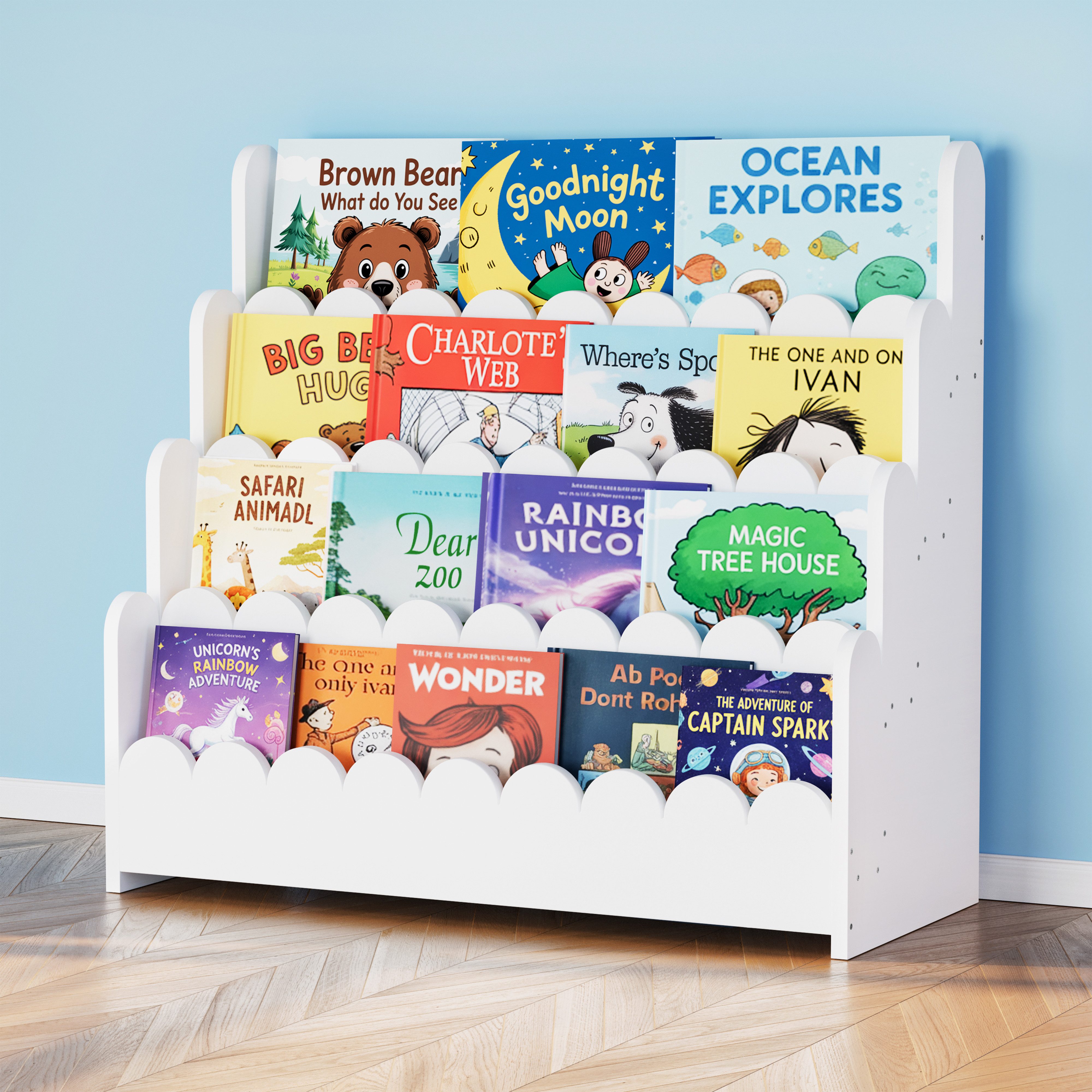 SpaceAid Bücherregal 4-stöckiges Kinderregal, Montessori-Bücherregal für Kleinkinder
