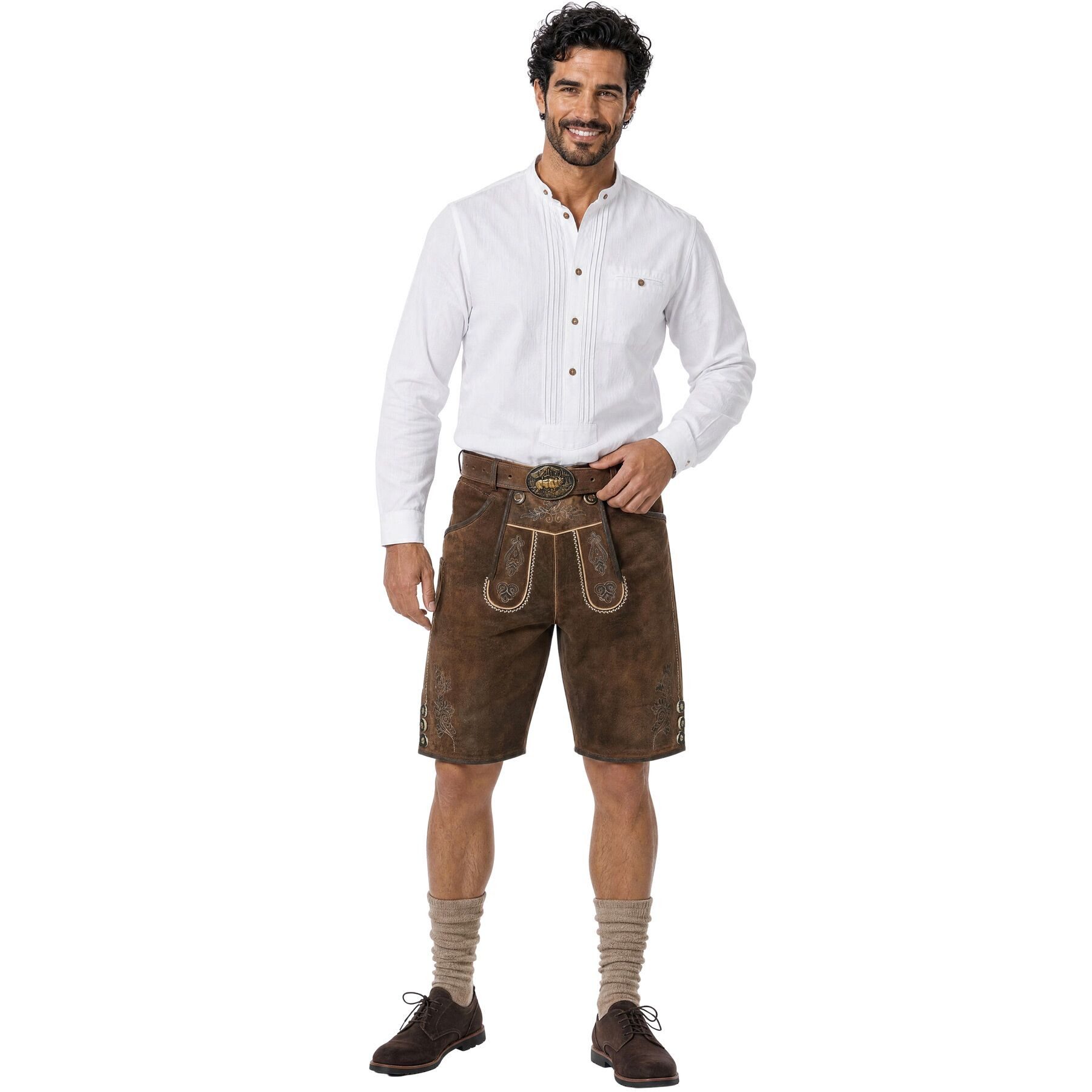 dressforfun Trachtenhose Kurze Lederhose im klassischen Trachtenstil, robust, pflegeleicht (Herrenhose Jonathan, für Volksfeste in antikem Braun) traditionelle  – Bild 4 von 5