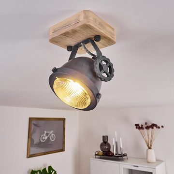 hofstein Deckenleuchte »Biati« verstellbare Wandlampe aus Metall/Holz/Glas, Grau/Braun/Natur, ohne Leuchtmittel, 1xGU10 Fassung max. 50 Watt, Wandspot im Retro/Vintage Design