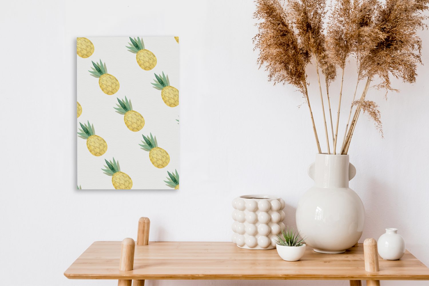 cm Leinwandbild Zackenaufhänger, Ananas (1 fertig bespannt St), Gemälde, OneMillionCanvasses® 20x30 - inkl. Aquarell, Obst Leinwandbild -