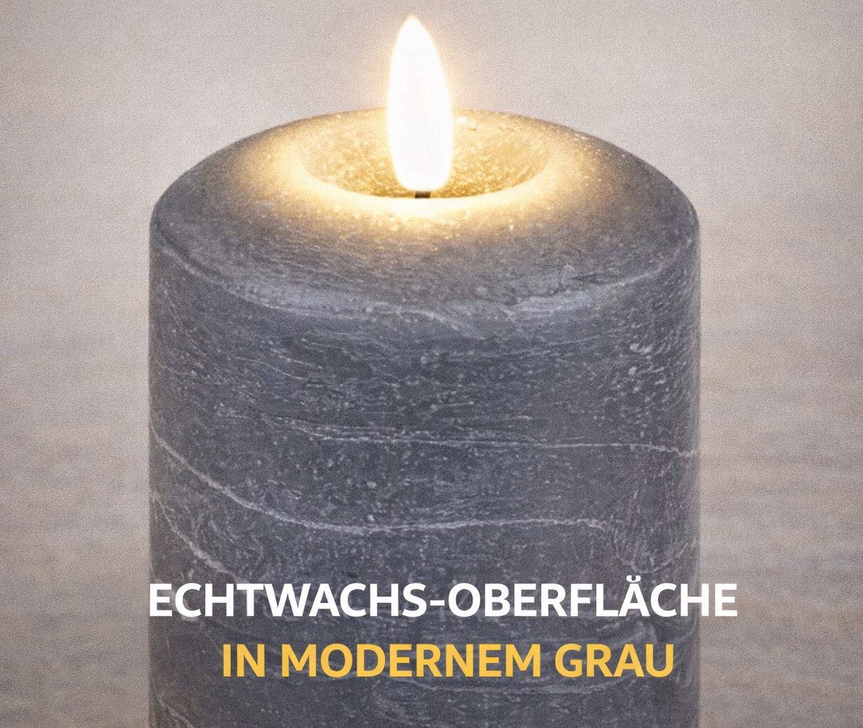 formano LED Dekolicht LED-Wachskerze Grau 12cm 3D Flackereffekt & Timer 6Std an/ 18Std aus, LED fest integriert