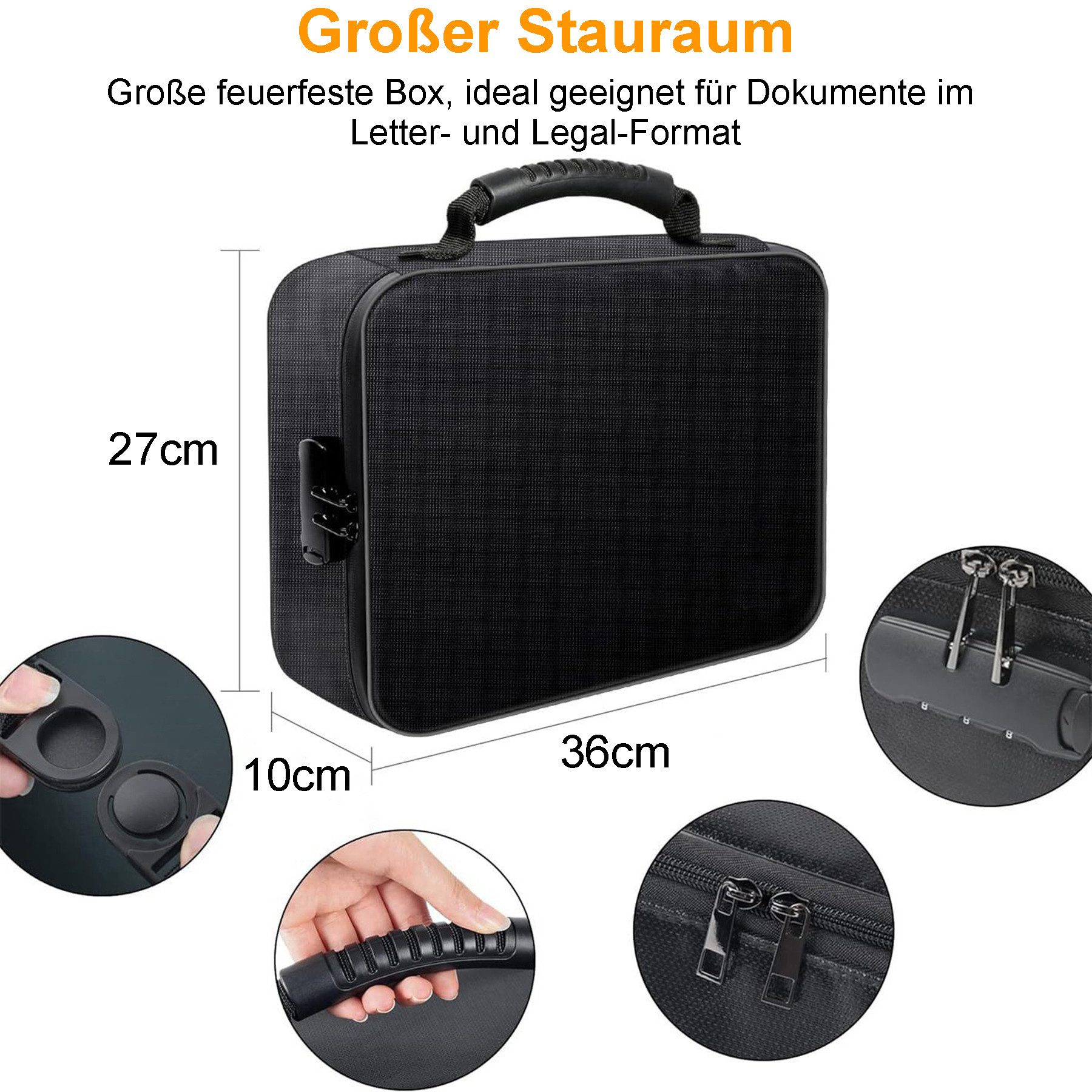 Mutig Dokumententasche Feuerfeste Dokumentenbox, Dokumententasche handtasche (Wasserfeste Dokumenten-Organizer, 5200°F A4, Etiketten, Tragbare Aktentasche Zuhause und Büro, mit 7 Fächer & 16 Kartenfächer), für Büro,im Auto, im Safe oder,sondern auch auf Reisen mitnehmen