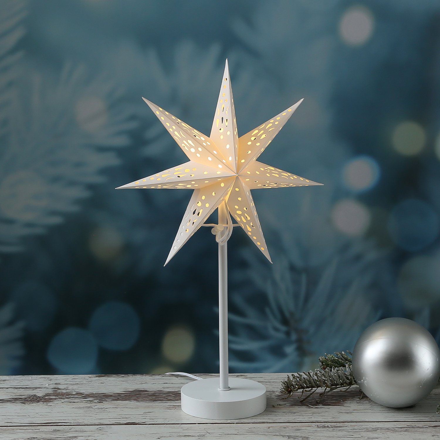 MARELIDA stehend Stern Leuchtstern Classic, (2100K 42cm, Weihnachtsstern bis 7-zackig 3000K) LED LED Papierstern warmweiß LED
