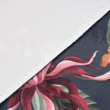 Vorhang SCHÖNER LEBEN. Vorhang Velvet Digitaldr. Exotik Kakadu Blüten dunkelb, SCHÖNER LEBEN., Smokband (1 St), blickdicht, Samt, handmade, made in Germany, vorgewaschen